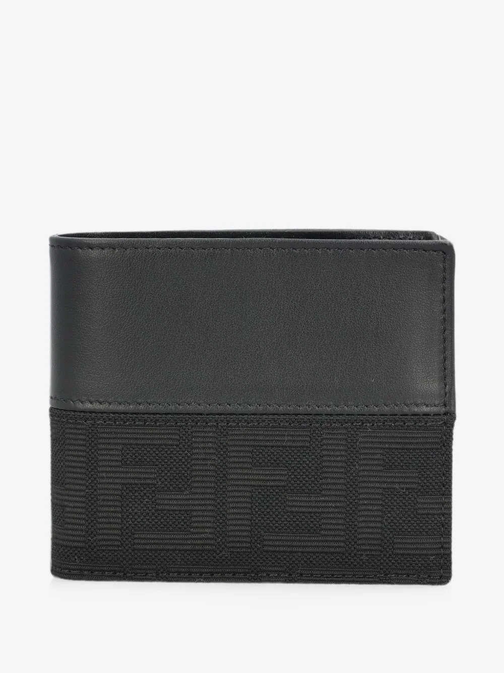 FF Zucca jacquard and black leather bi-fold wallet - 1