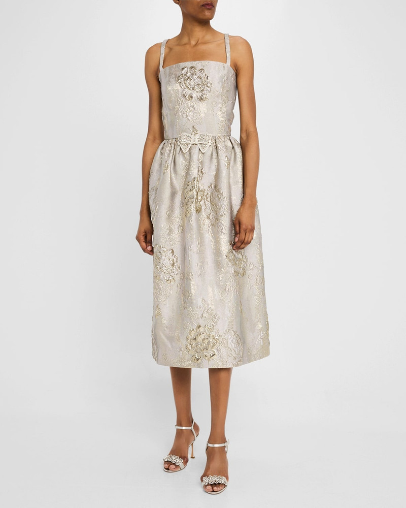 REEM ACRA Sleeveless Brocade Midi Cocktail Dress outlook