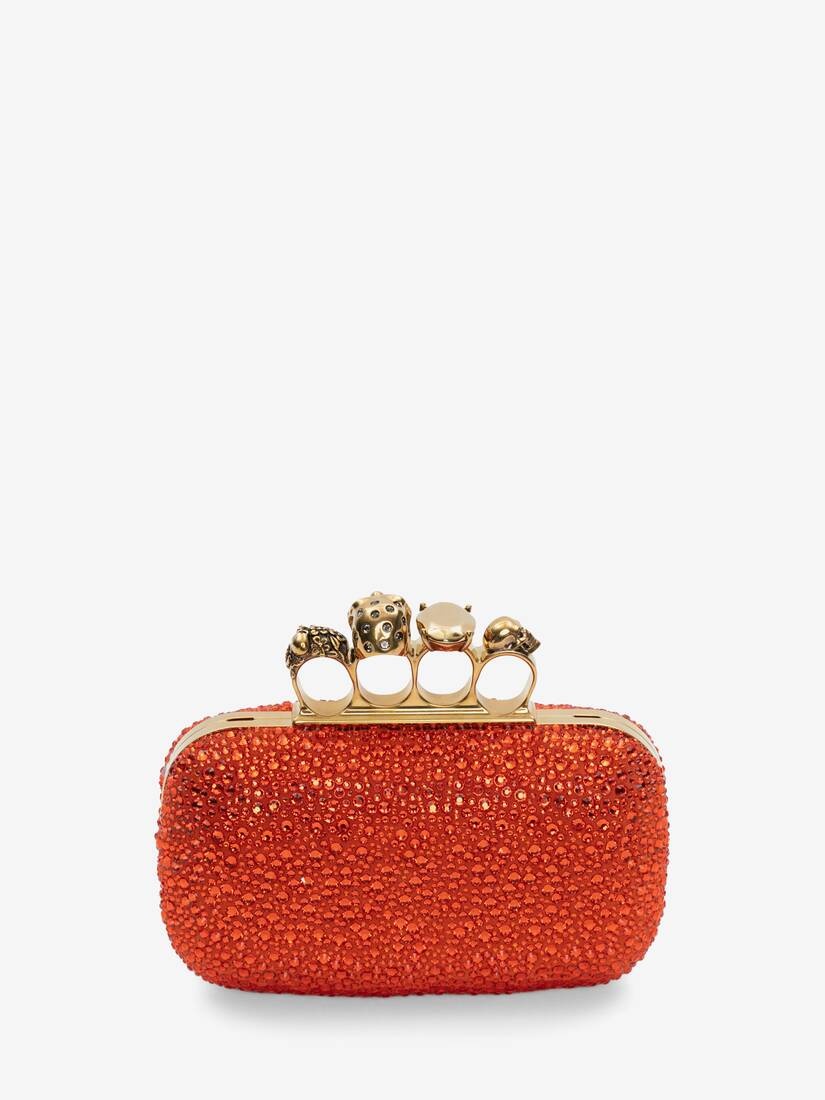 Women's Skull Four Ring Clutch in Orange - 3