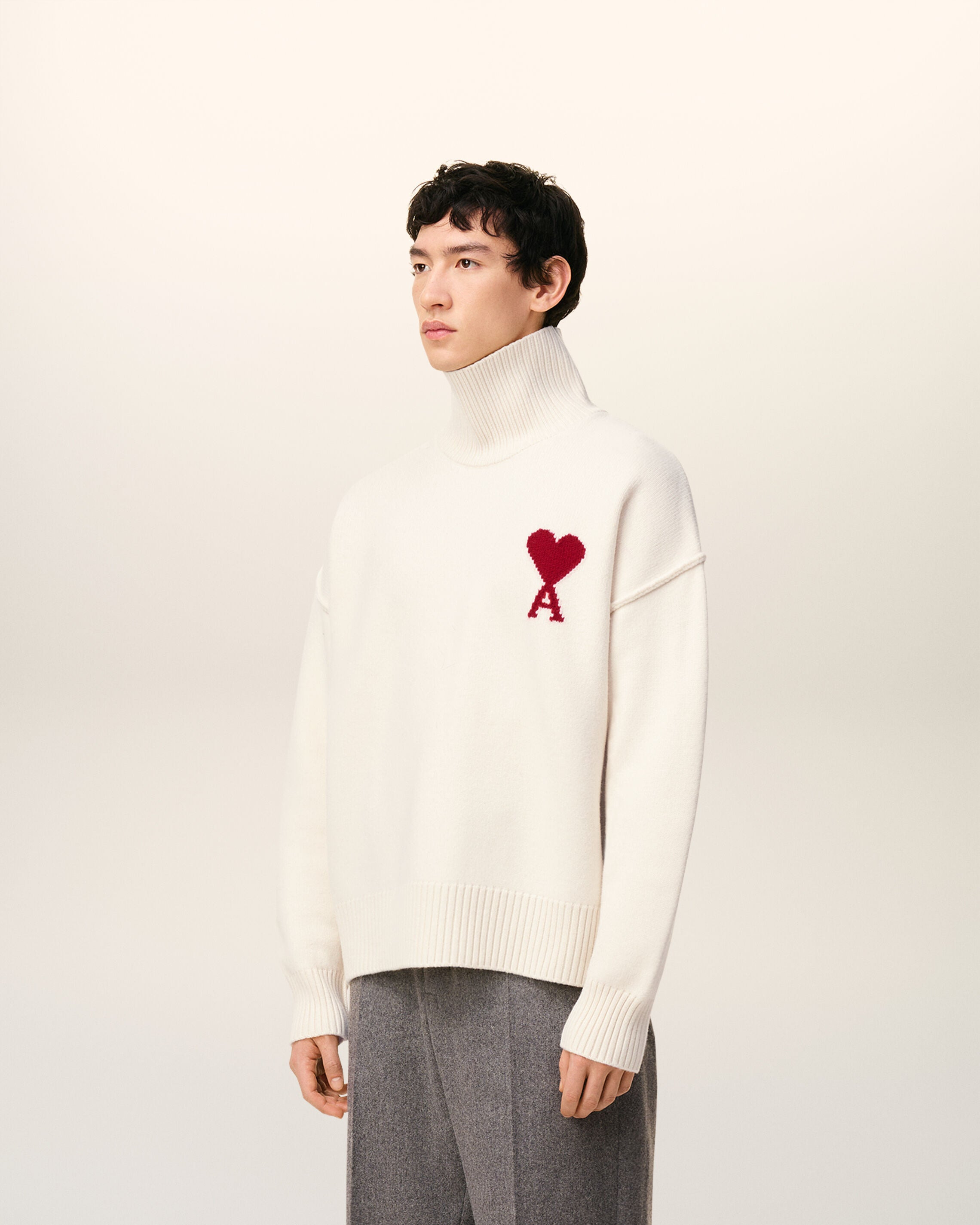 WHITE WOOL AMI DE COEUR FUNNEL NECK SWEATER - 6