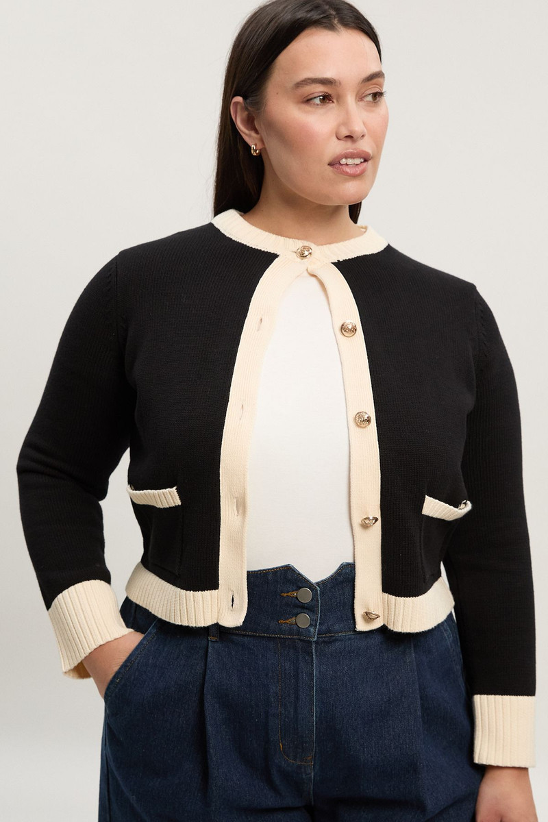 Plus Size Cotton Cropped Knit Boxy Cardigan 1