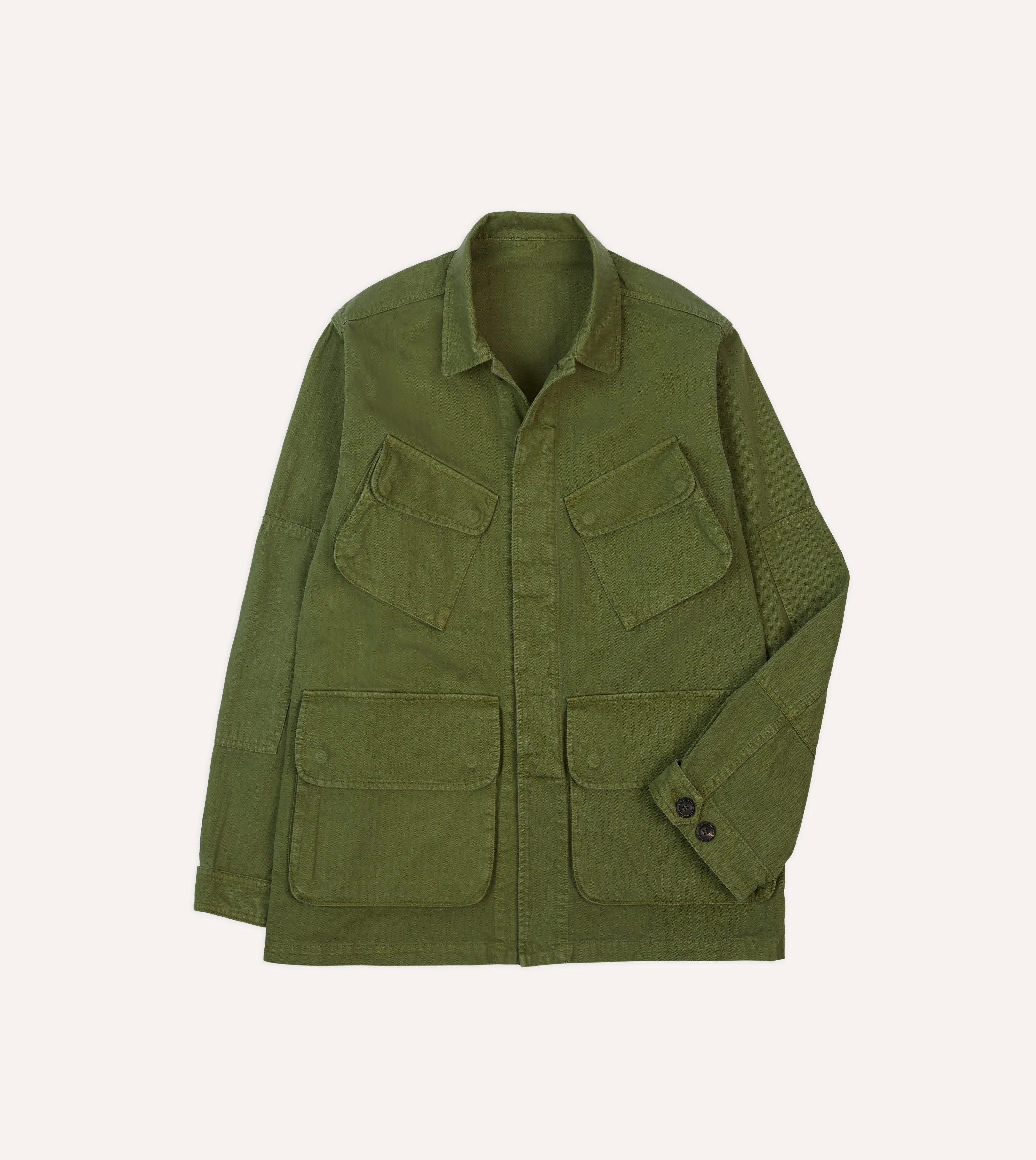 Olive Herringbone Cotton Jungle Jacket - 1