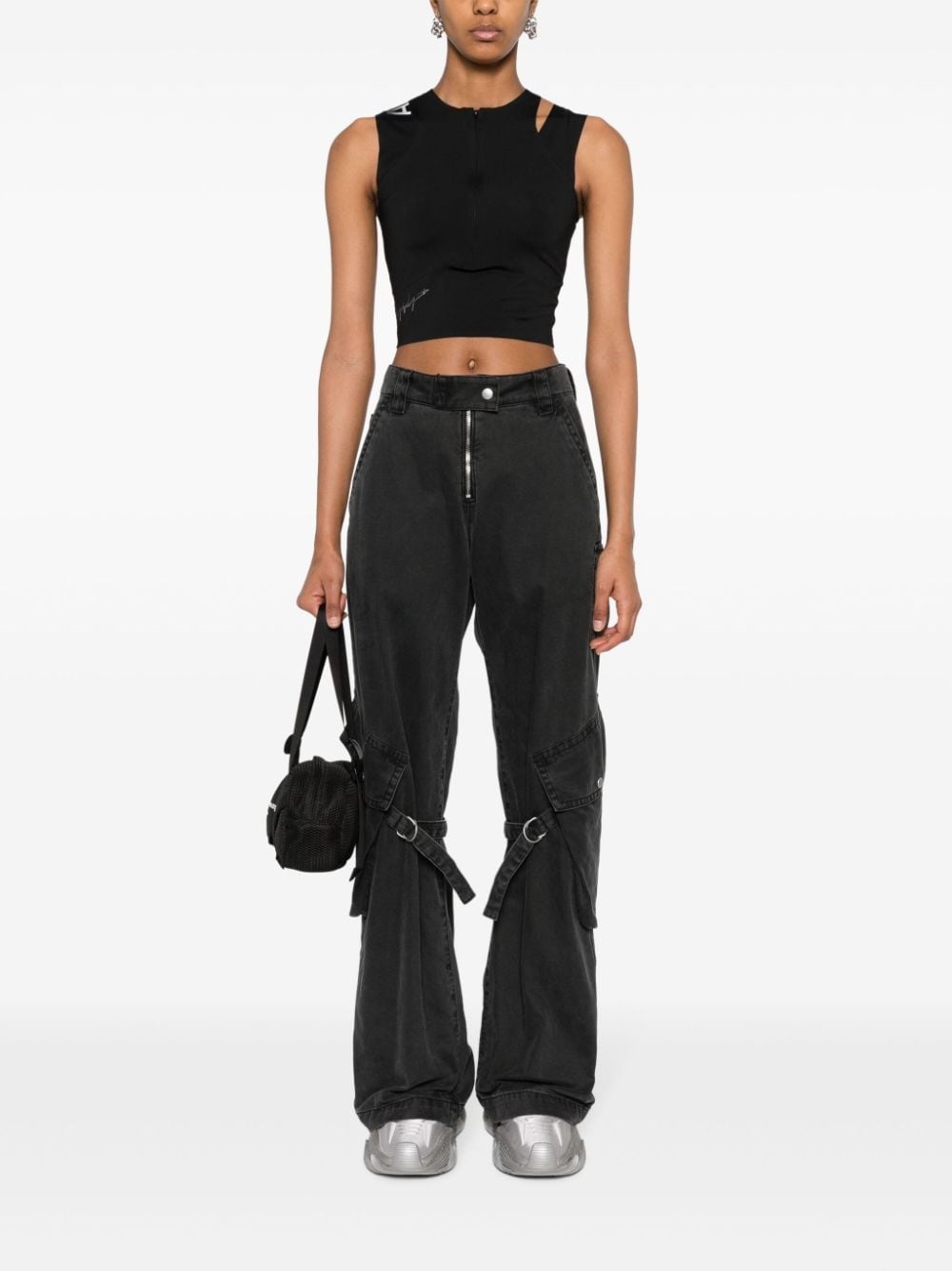 logo-print cropped tank top - 2