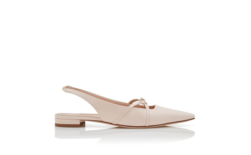 Light Pink Patent Leather Bow Detail Slingback Flat Pumps 1