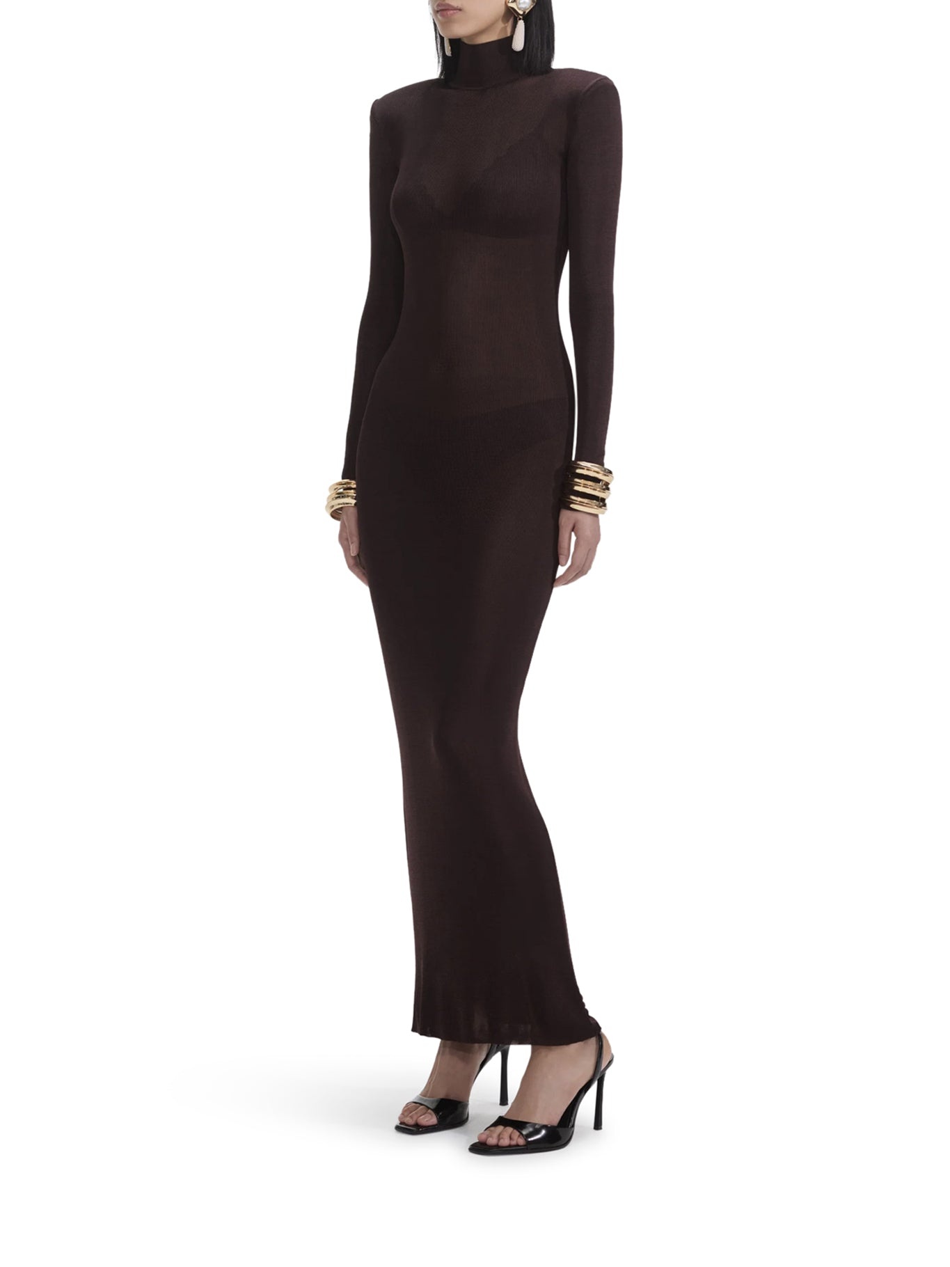 BROWN VISCOSE KNIT MAXI DRESS - 5