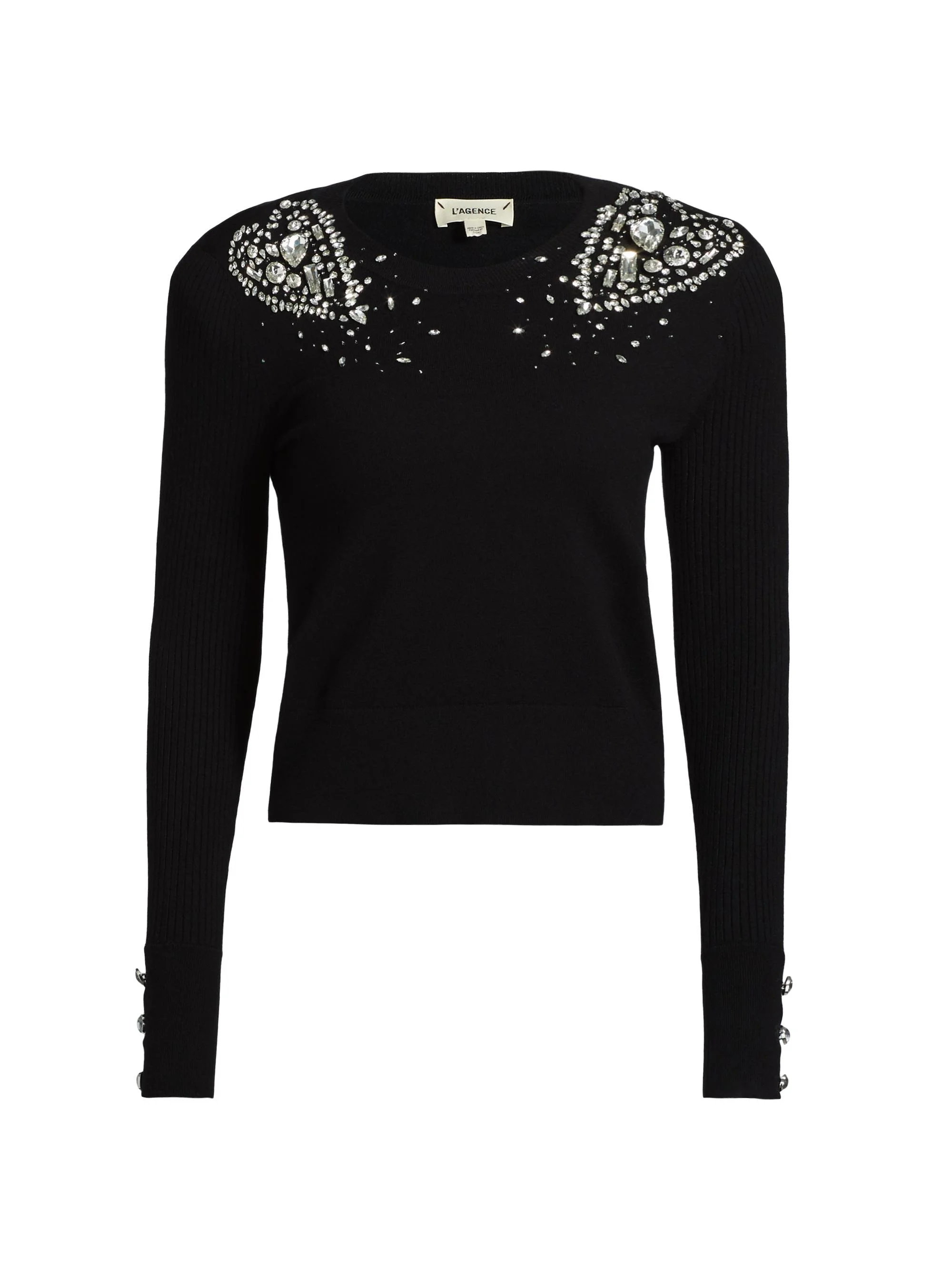 Women's Cesca Crystal Knit Crewneck Sweater - Black Crystal - 1
