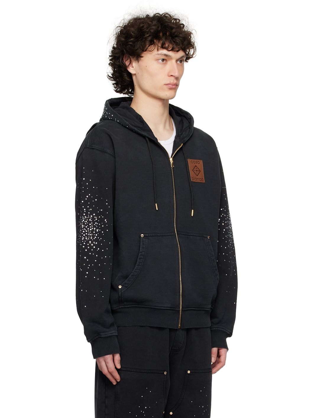 Black 'La Prémonition' Crystal Embellished Zip Hoodie - 2