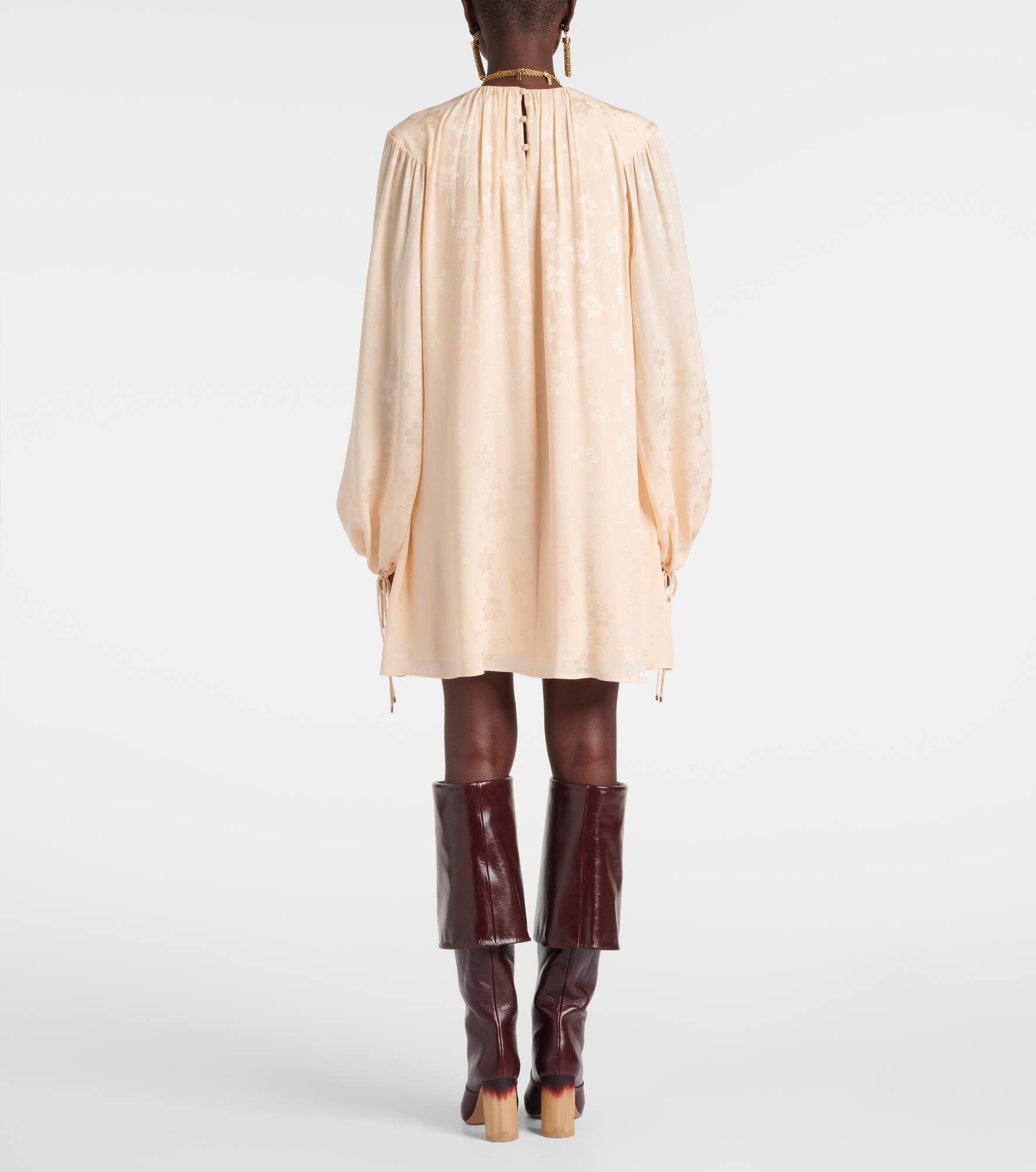 Gathered floral silk jacquard minidress - 3