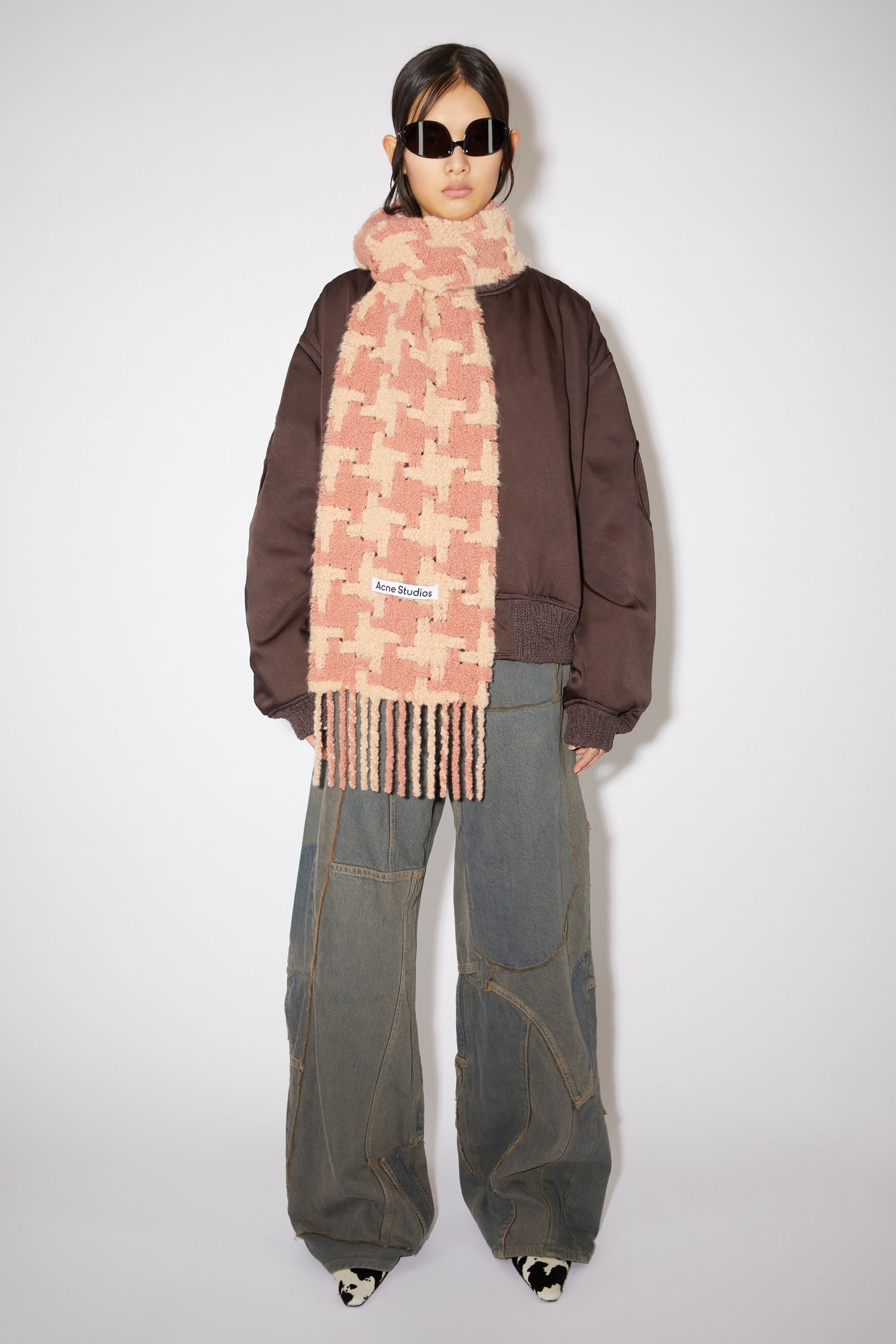 Houndstooth alpaca fringe scarf - Dusty pink/pink - 2