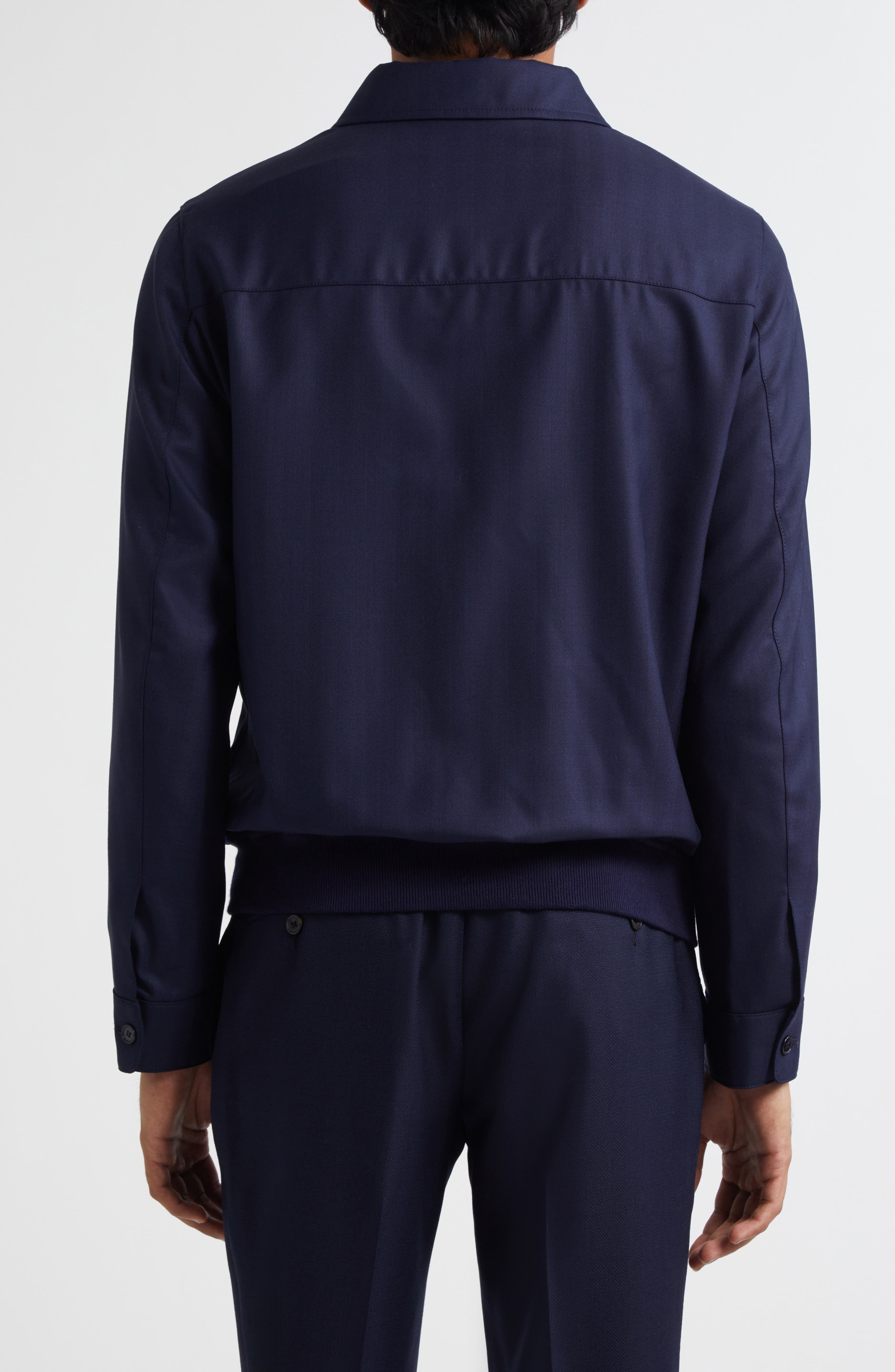 Thom Sweeney Spread Collar Wool Twill Bomber Jacket in Navy at Nordstrom - 3