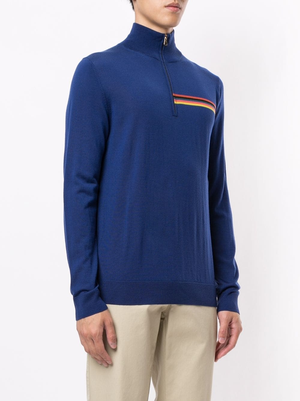 Artist Stripe trim zip-up merino jumper - 3