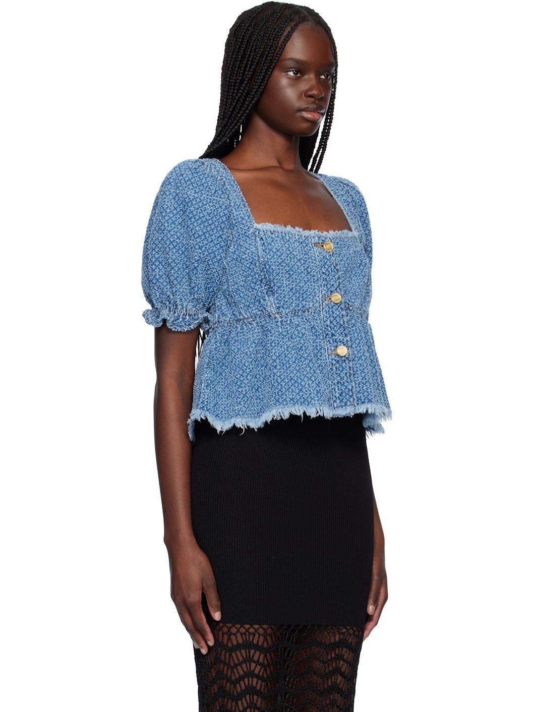 Blue Fluffy Denim Blouse - 2