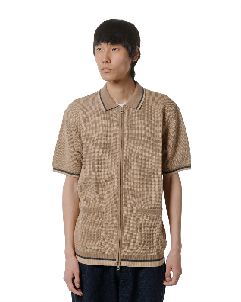 BEAMS PLUS Zip Knit Polo Beige outlook