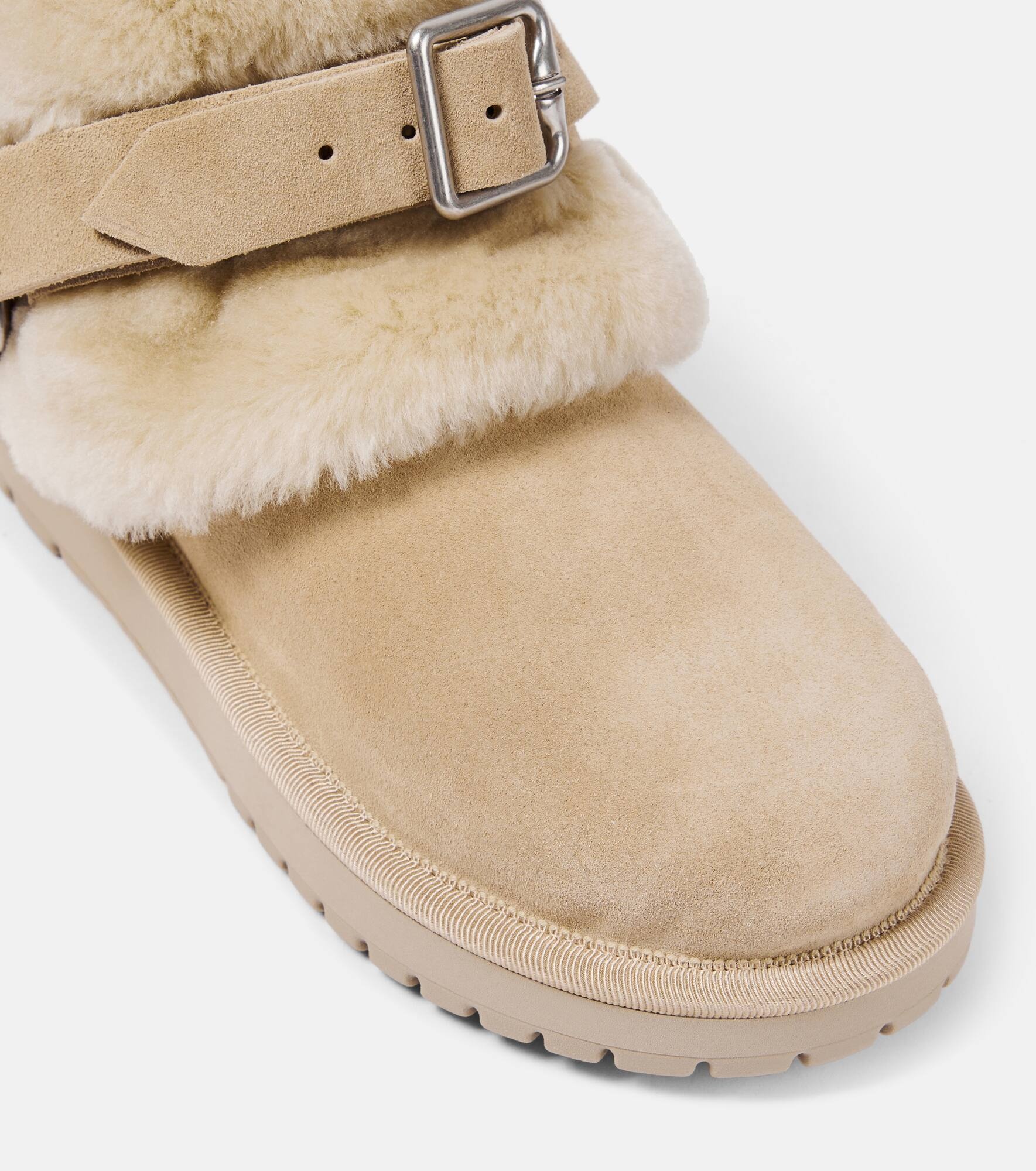 Shearling-trimmed suede ankle boots - 6