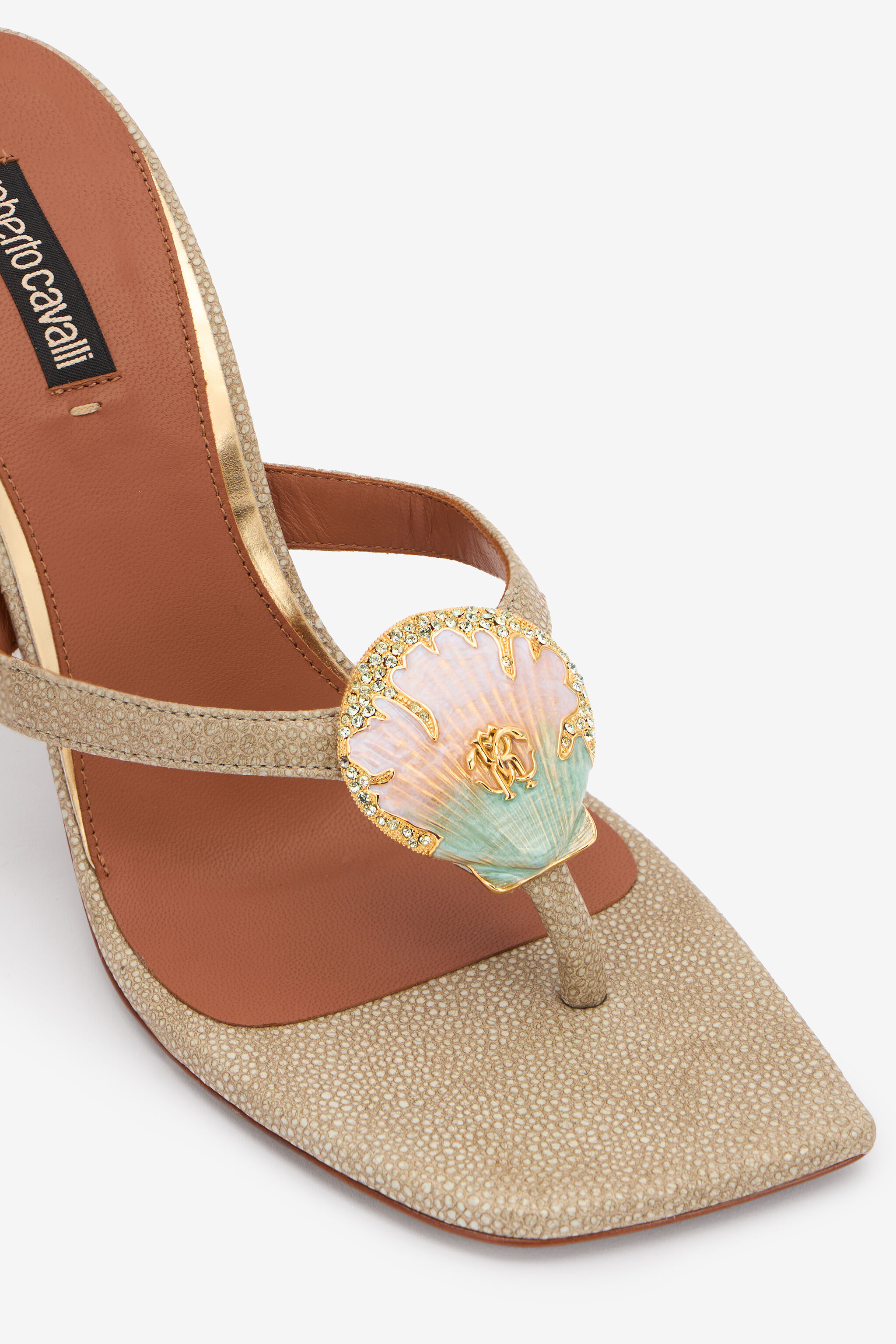 Gold Thong Sandal with Shell Detail - 5