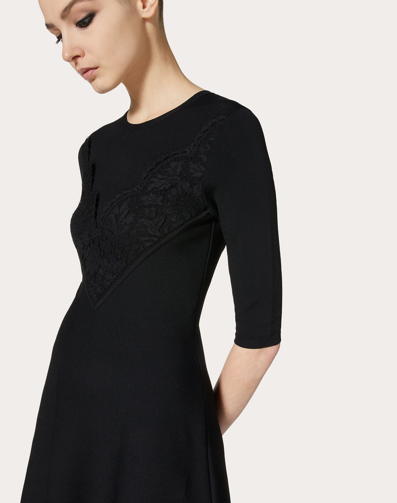 Stretch Viscose and Heavy Lace Knitted Dress - 5