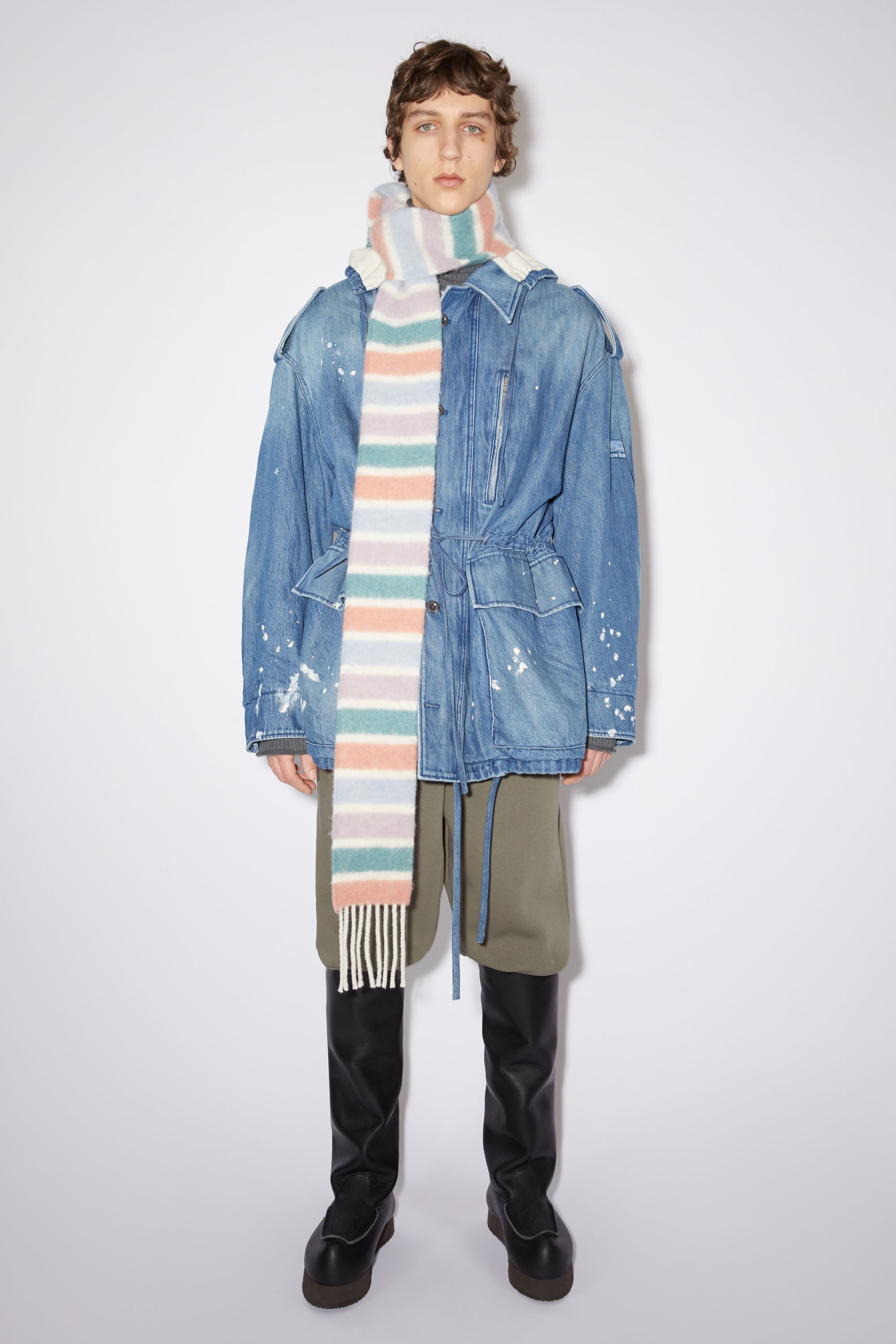 Wool-blend stripe long slim scarf - Aqua blue/pink - 3
