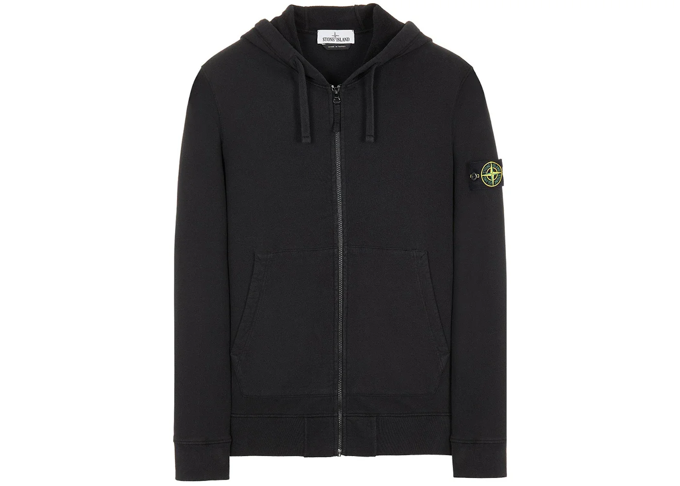 Stone Island 64220 Brushed Cotton Fleece Zip Up Hooded Sweatshirt Black - 1