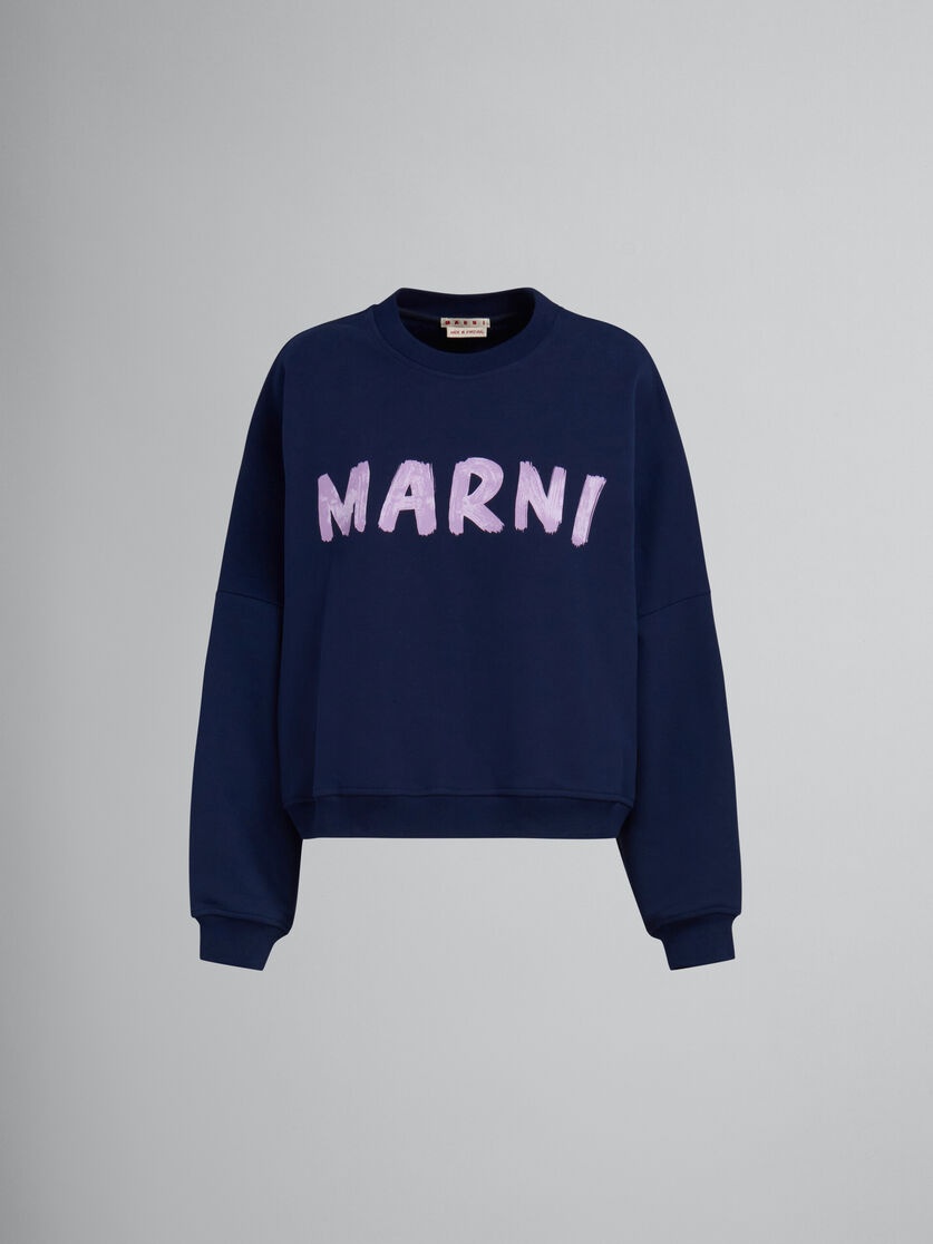 BLUE BIO COTTON SWEATSHIRT WITH MARNI PRINT - 1