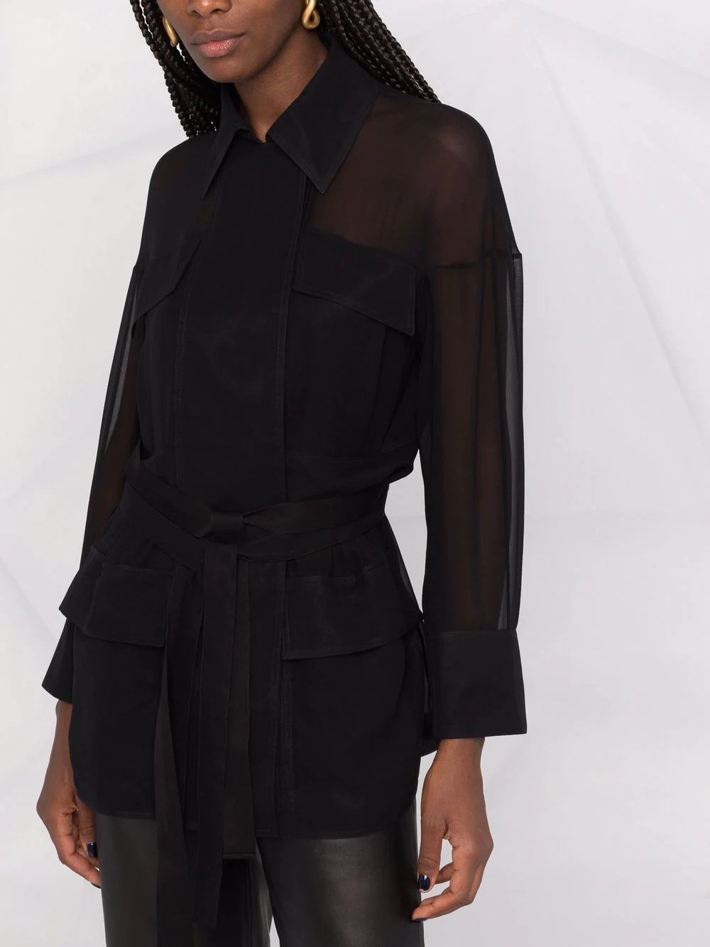 tie-fastening shirt jacket - 5