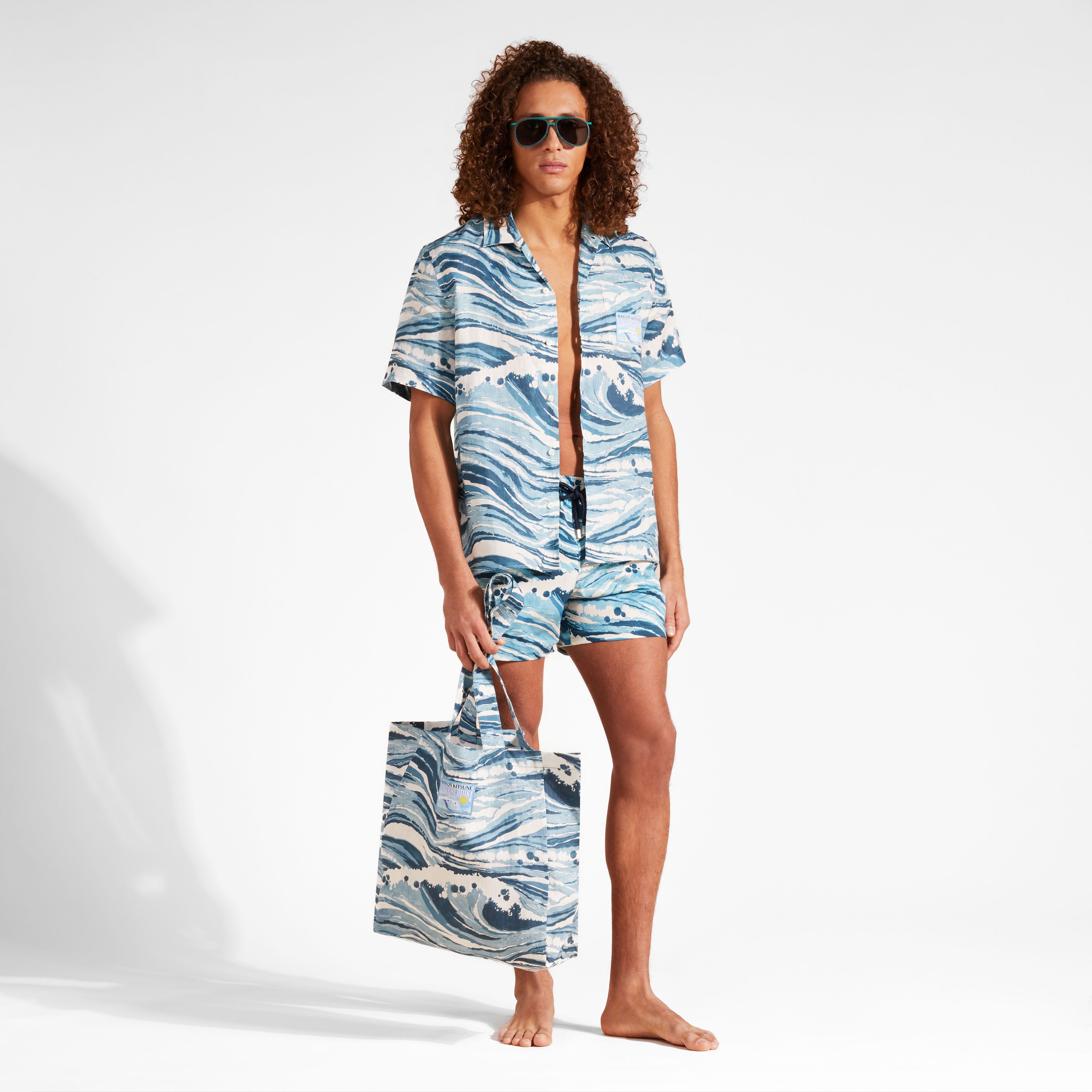 Men Linen Bowling Shirt Wave - Vilebrequin x Maison Kitsuné - 5