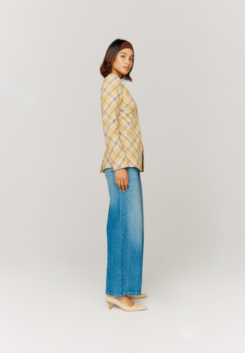 CHECK COLLARLESS BLAZER 5