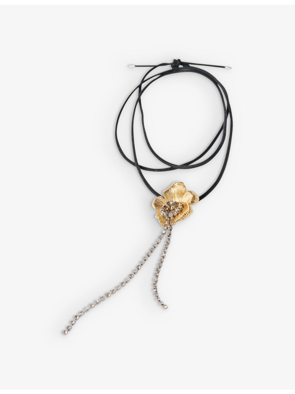 Flower diamante-embellished brass and cotton choker necklace - 4