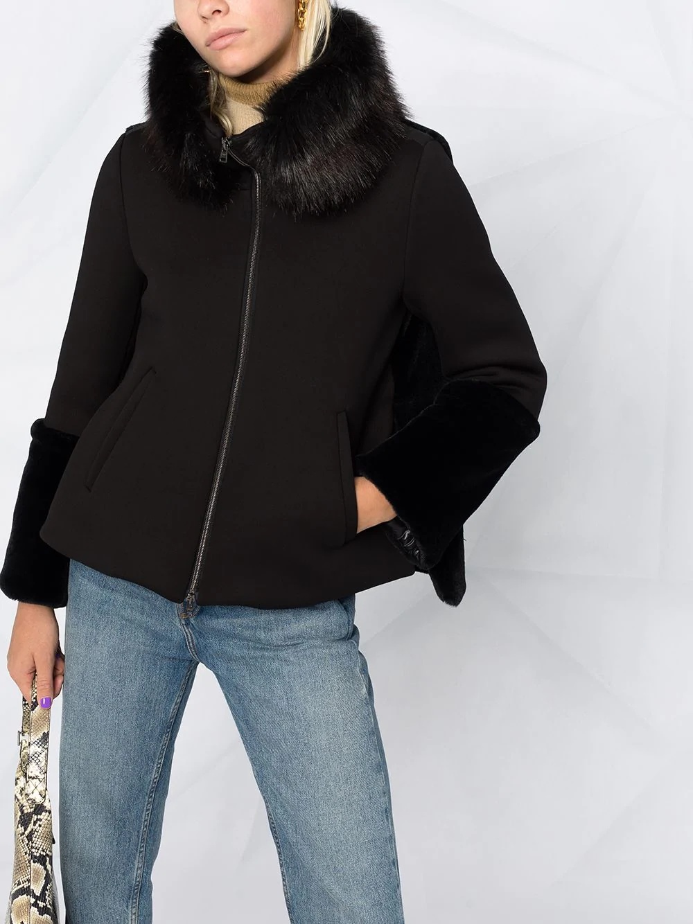 faux-fur panelled jacket - 5