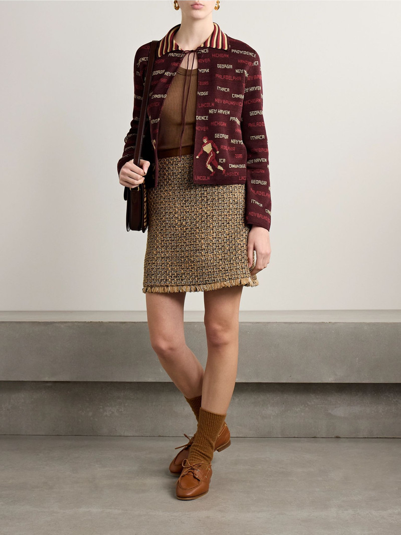BODE Gridiron cotton-jacquard cardigan Burgundy outlook