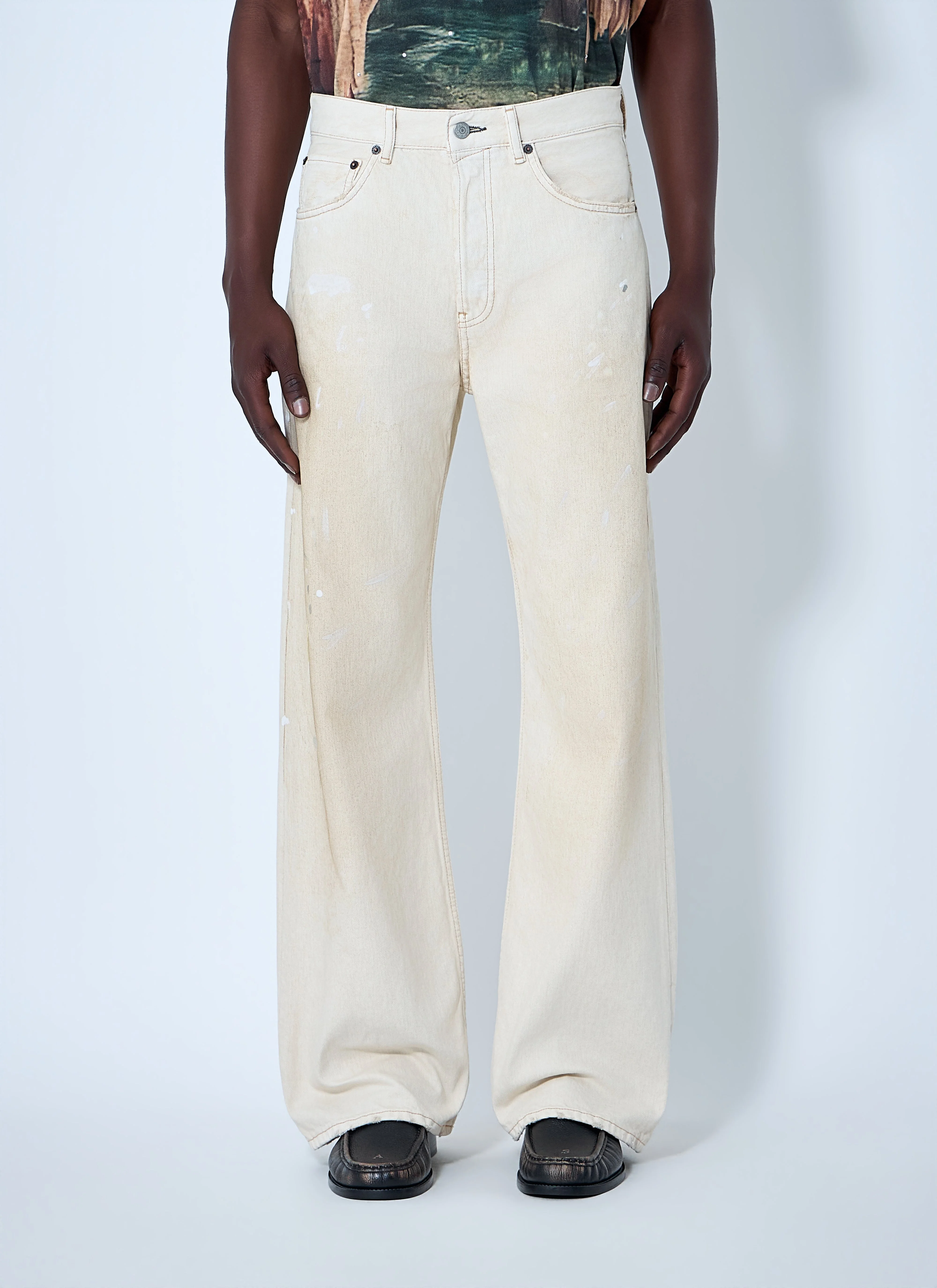 Acne Studios Men Paint-Splatter Wide-Leg Denim Jeans - 1