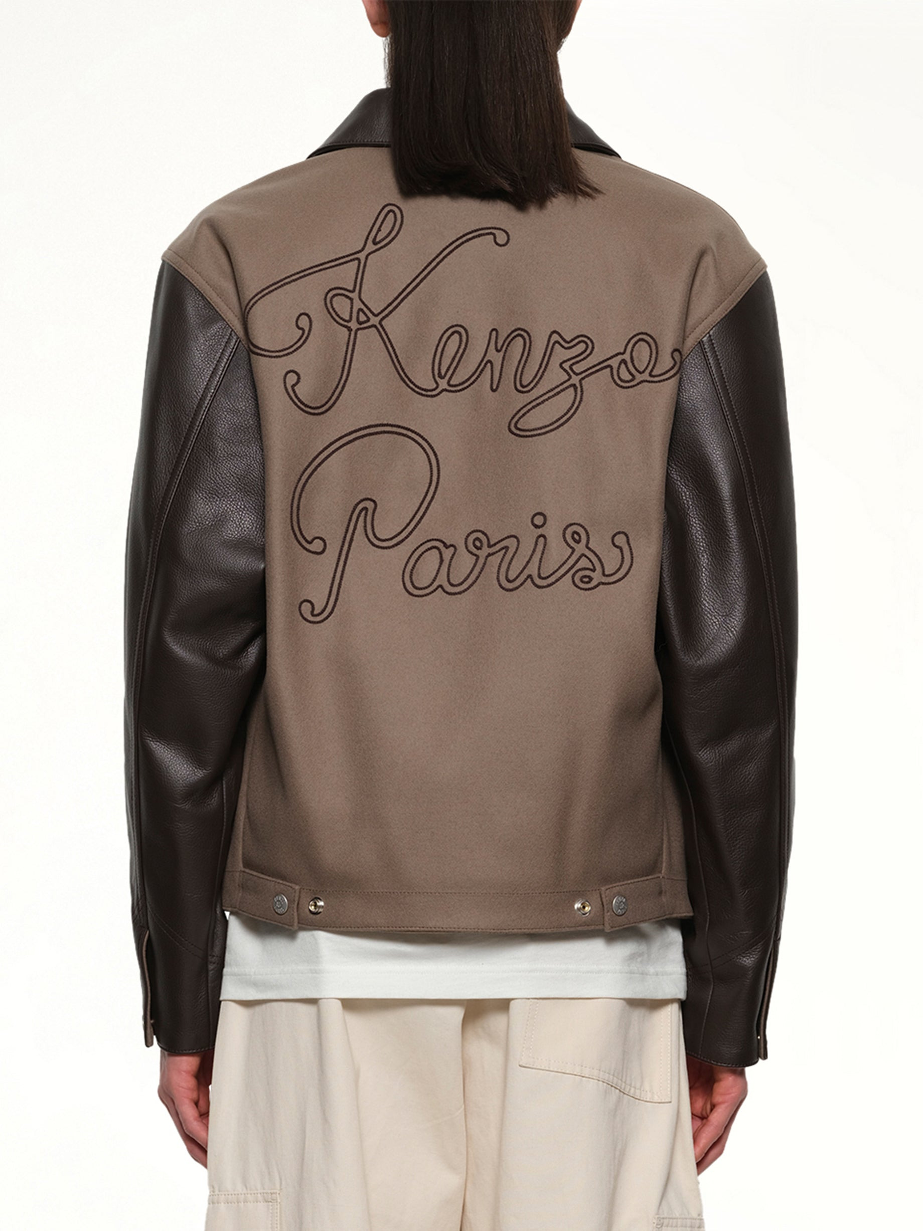 Kenzo Paris Chainstitch Leather Wool Blouson in Taupe - 5