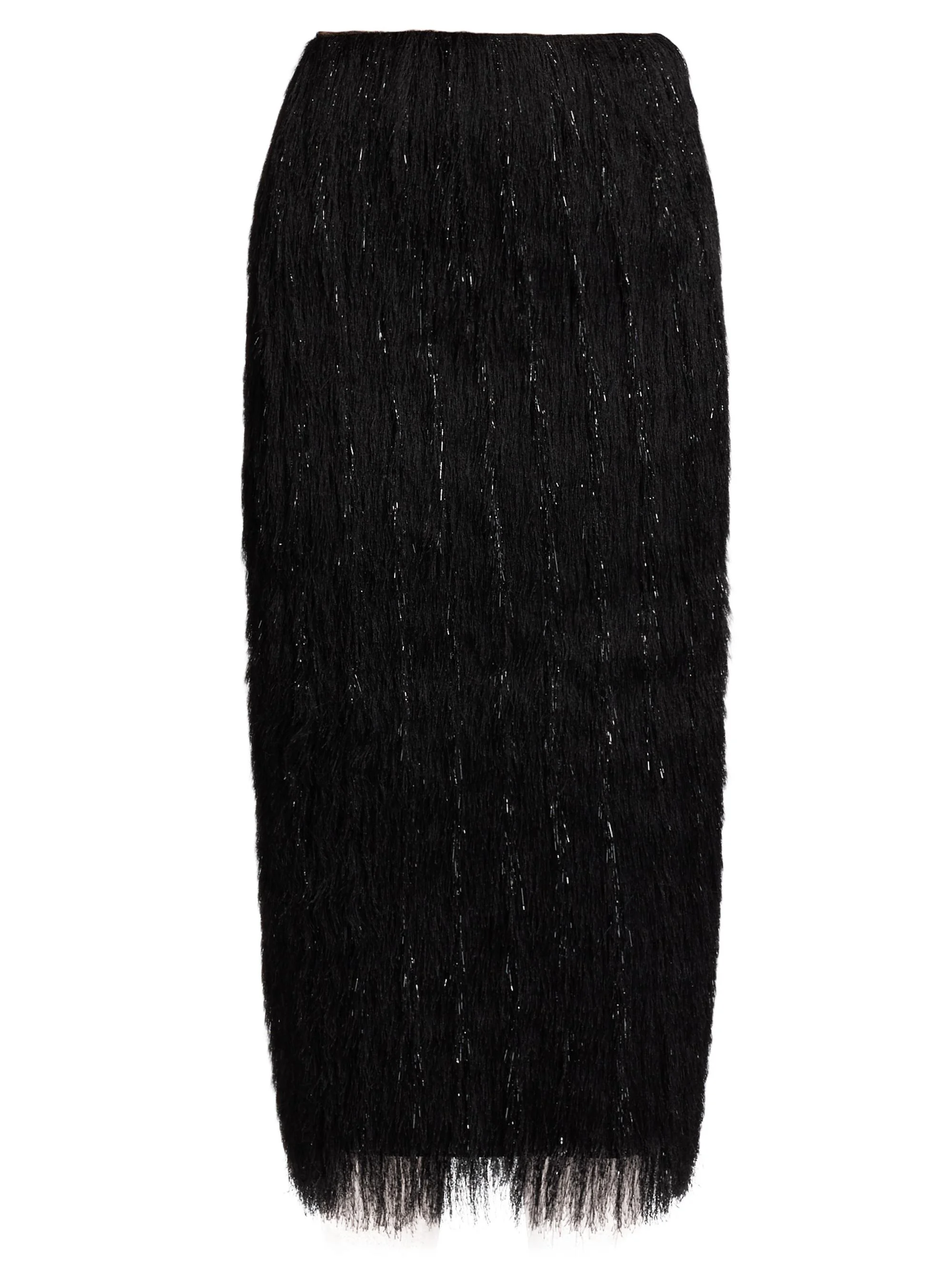 Women's Metallic Fringe Midi-Skirt - Black - 1