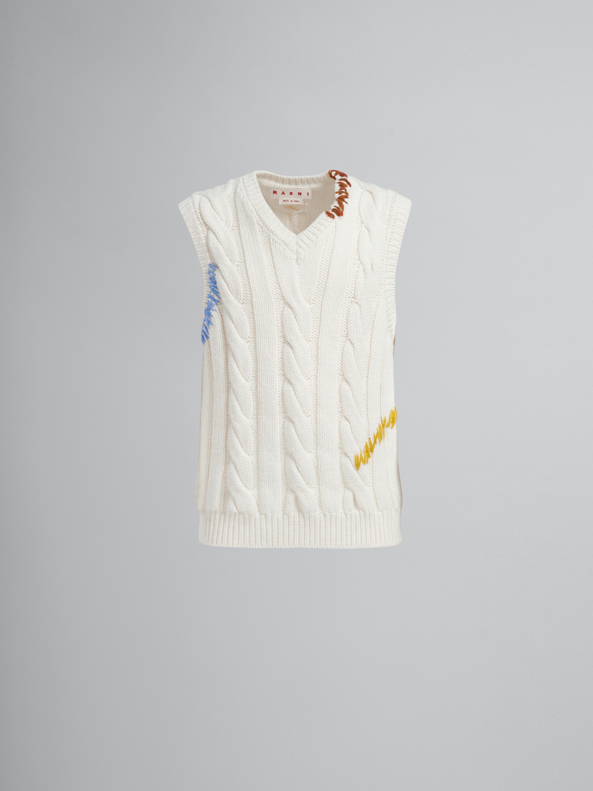 WHITE CABLE-KNIT VEST - 1