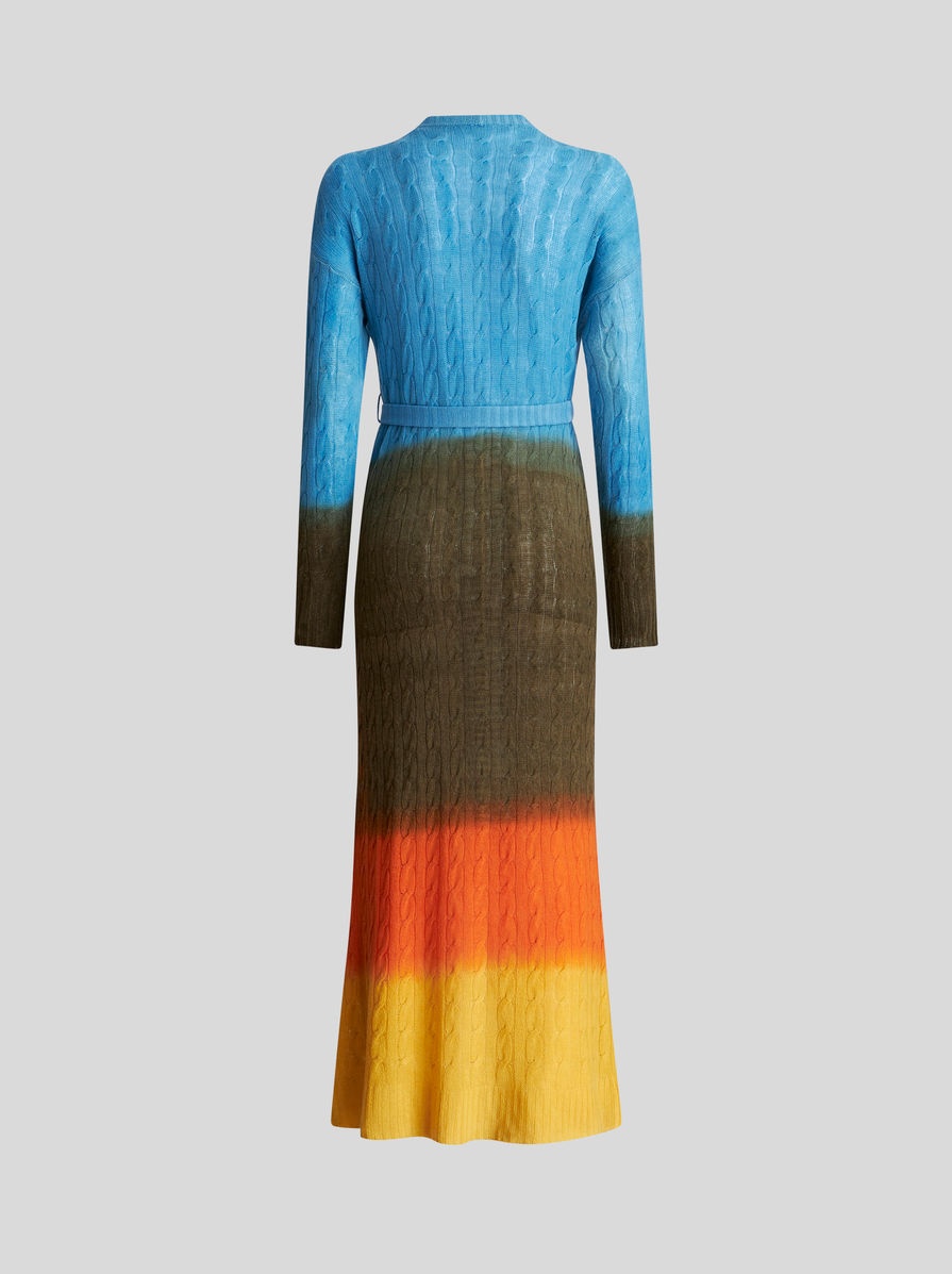 COLOUR SHADED LONG CABLE WOOL CARDIGAN - 6