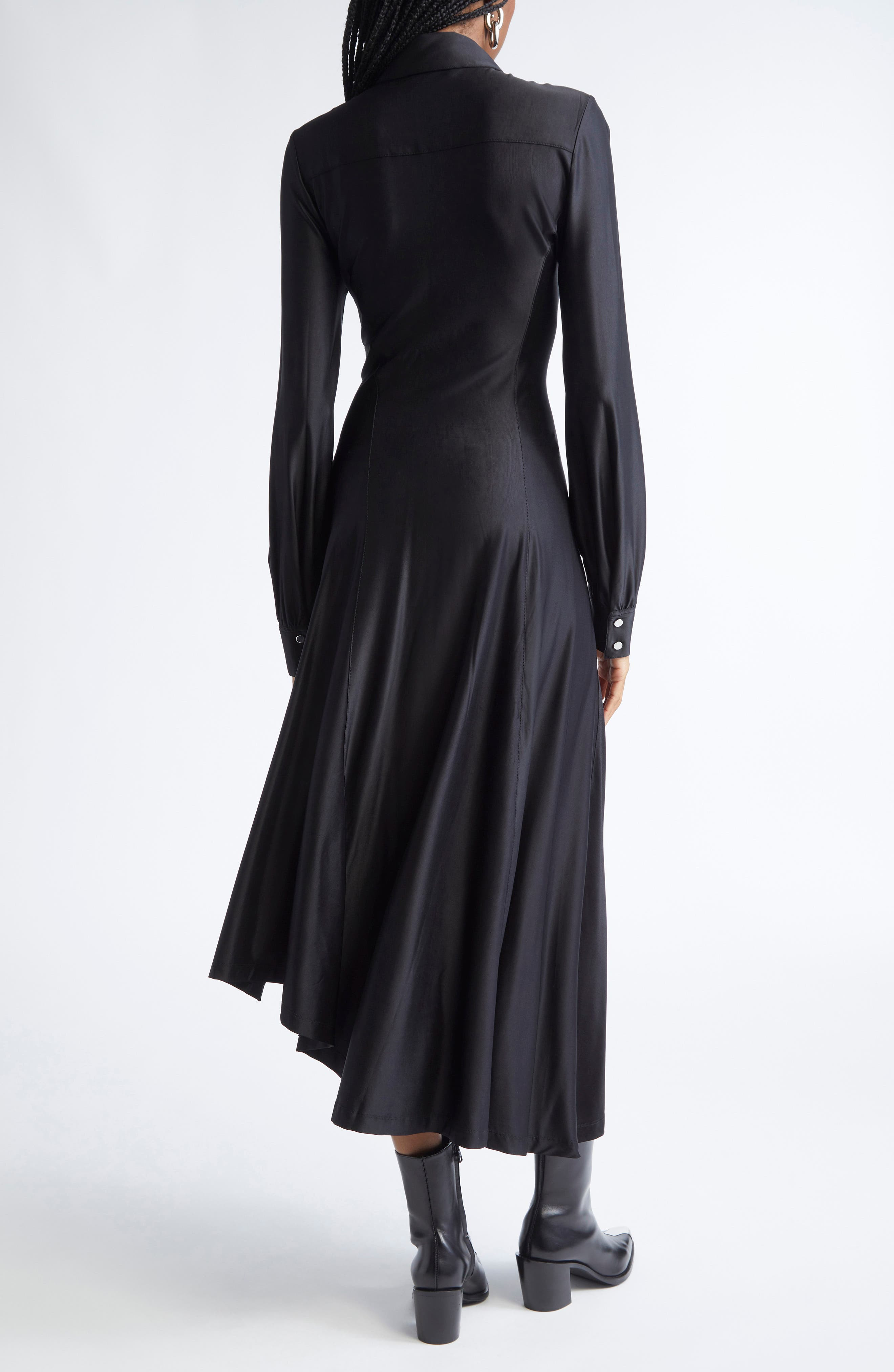 Rabanne Long Sleeve Draped Jersey Midi Dress in Black at Nordstrom - 2