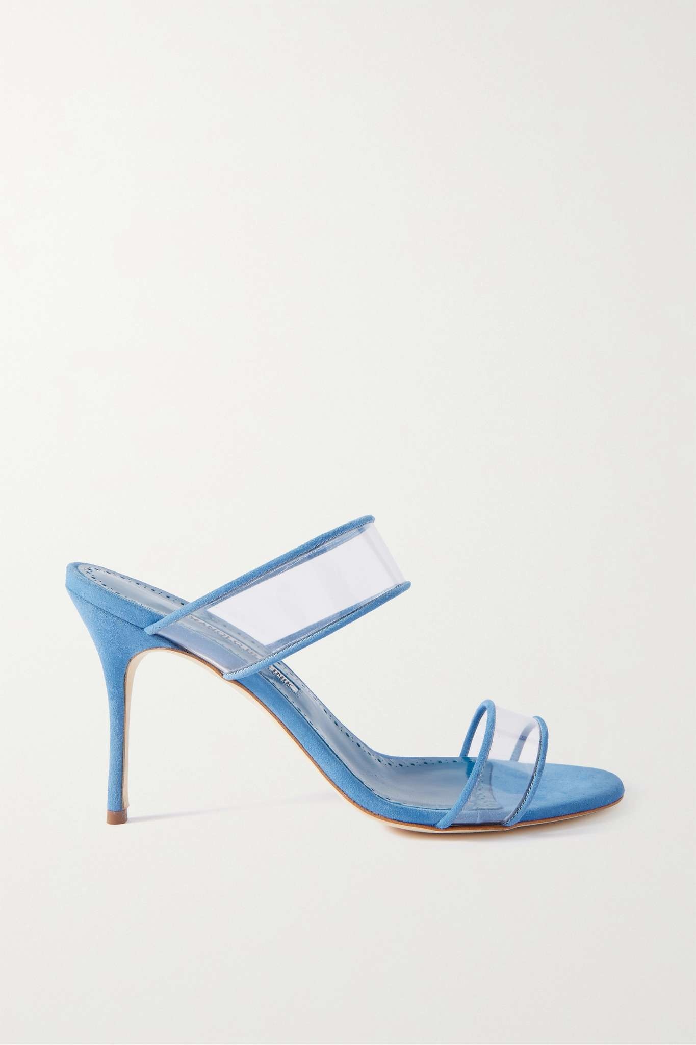 Manolo Blahnik Invymu 90 PVC and suede mules | REVERSIBLE