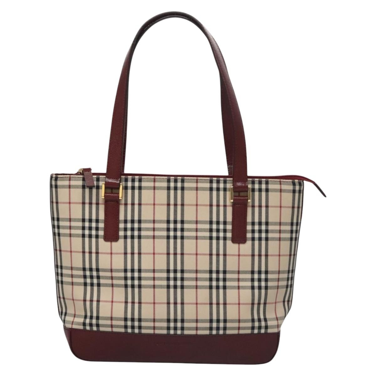 Burberry Nova Check Tote Bag Canvas Leather Beige Red Gold - 14
