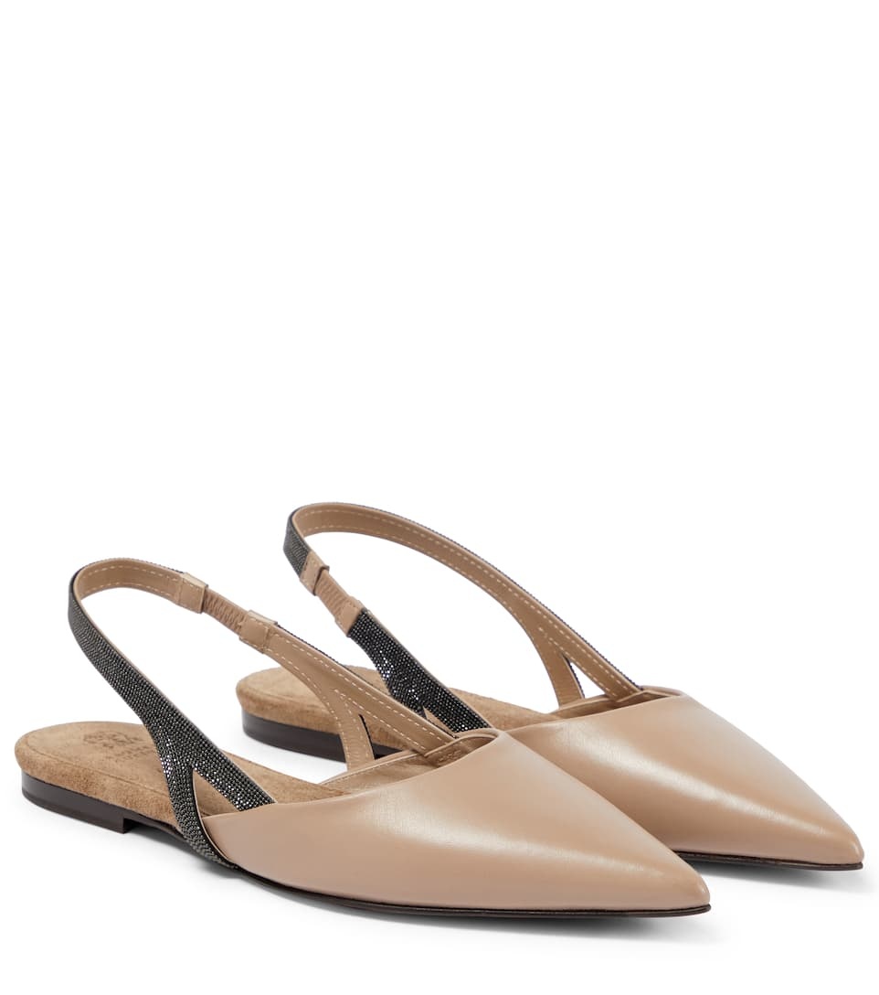 Embellished leather slingback flats - 1