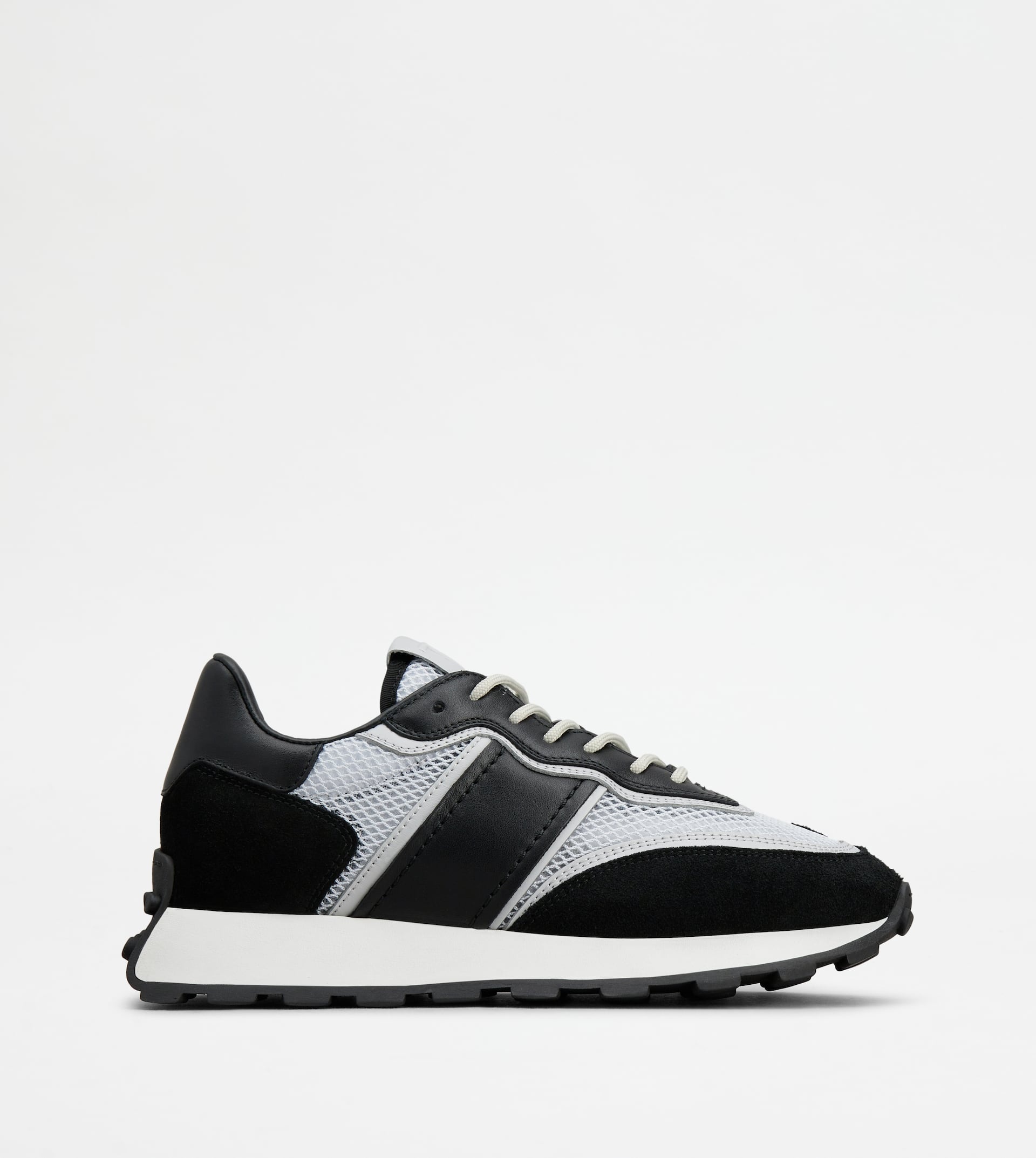 SNEAKERS IN LEATHER AND FABRIC - BLACK, WHITE - 1
