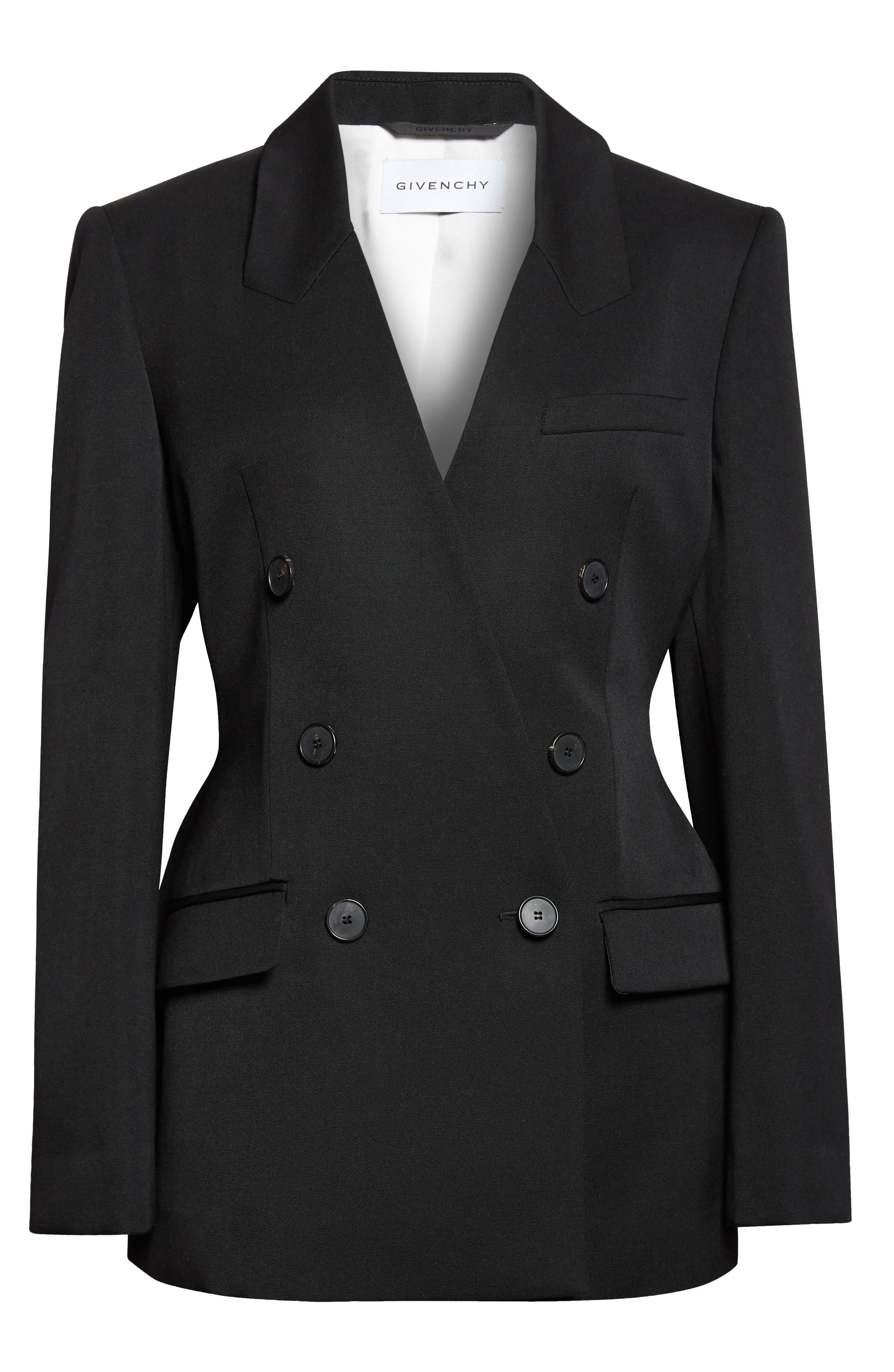 Givenchy Double Breasted Integrated Collar Wool Jacket in Black at Nordstrom - 1