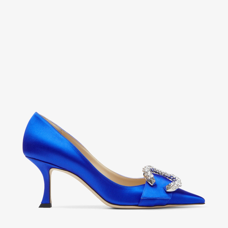 Melva 70 Ultraviolet Satin Pointed-Toe Pumps with Crystal Buckle - 1
