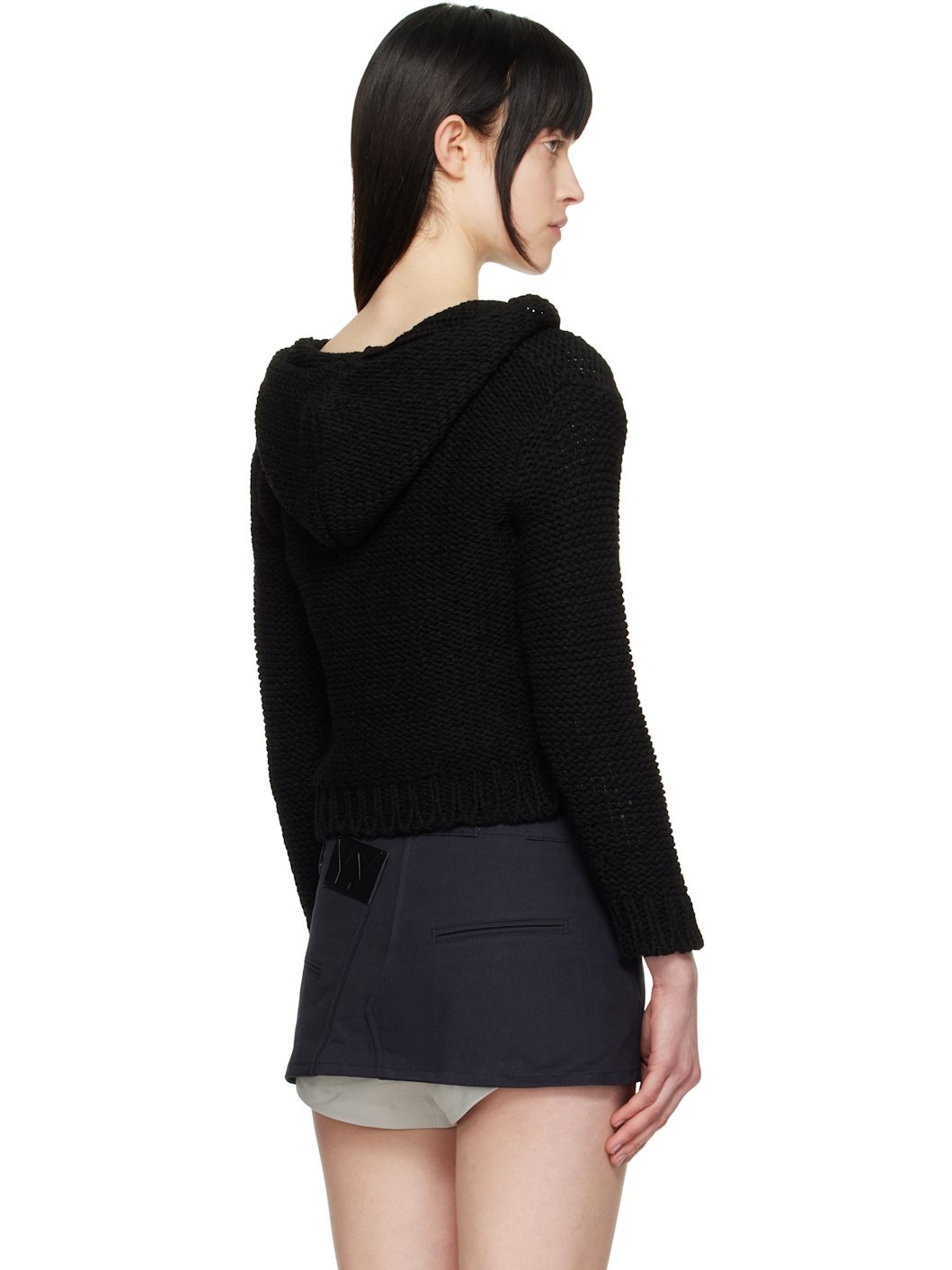 Black Hooded Chunky Cardigan - 3