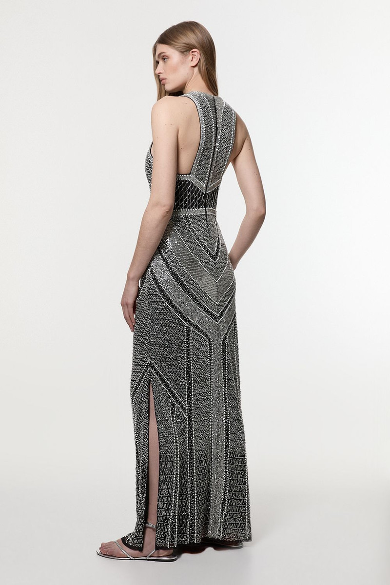 Premium Beading And Embellished Woven Halter Neck Maxi Dress 5