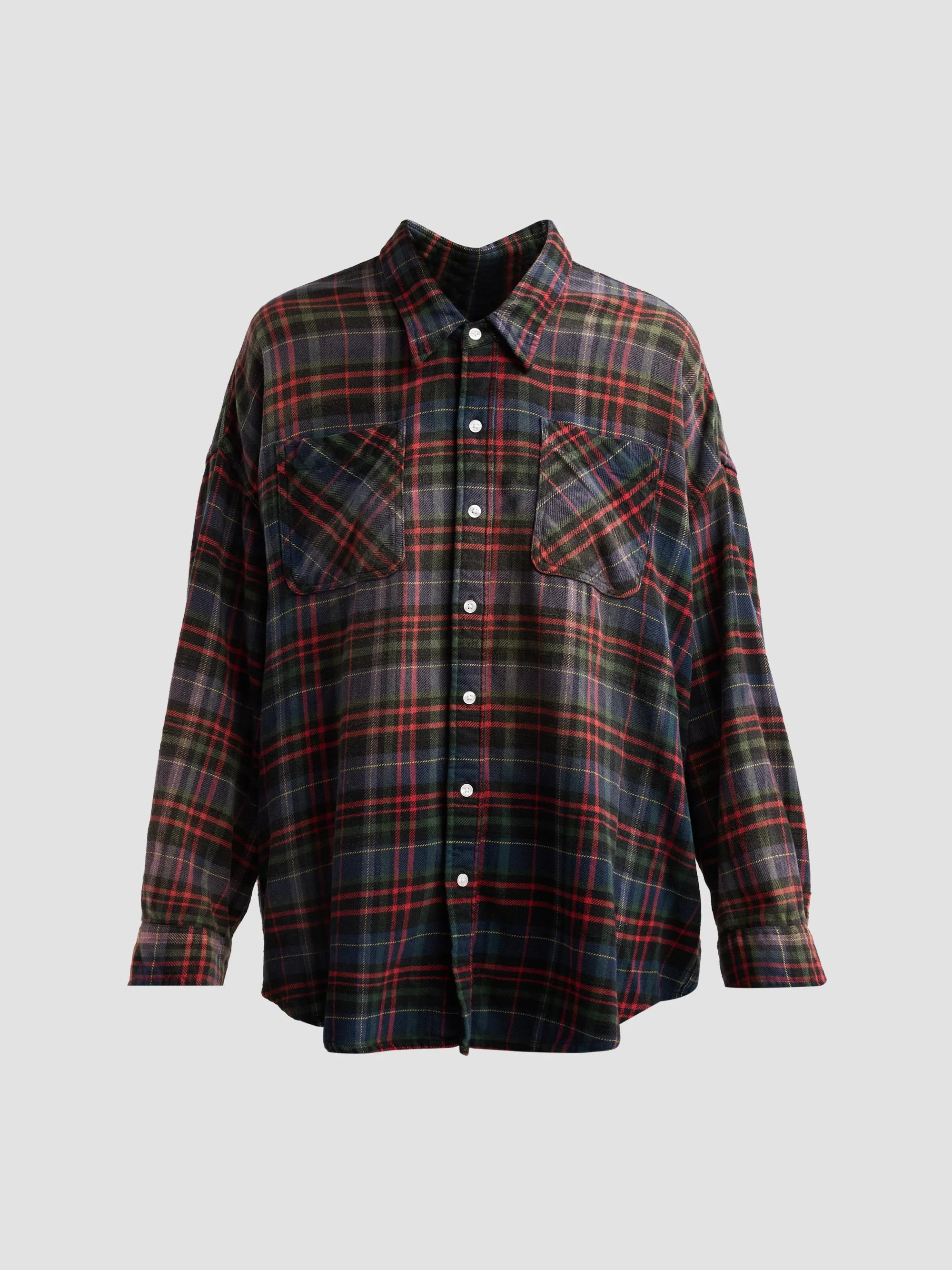 Women's Drop Neck Workshirt - Navy Green Plaid - 1
