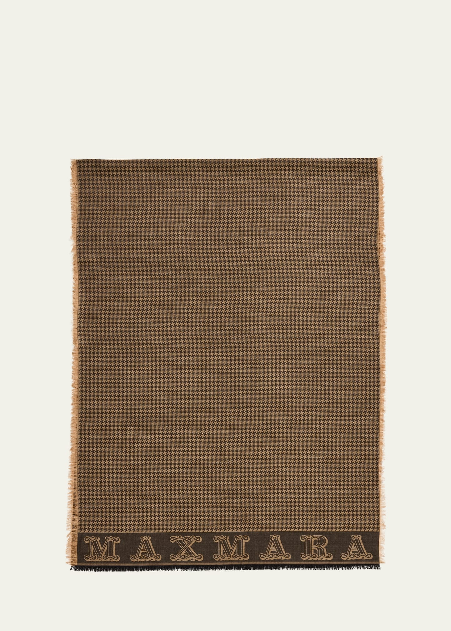 Logo Houndstooth Fringe Wool Scarf - 1