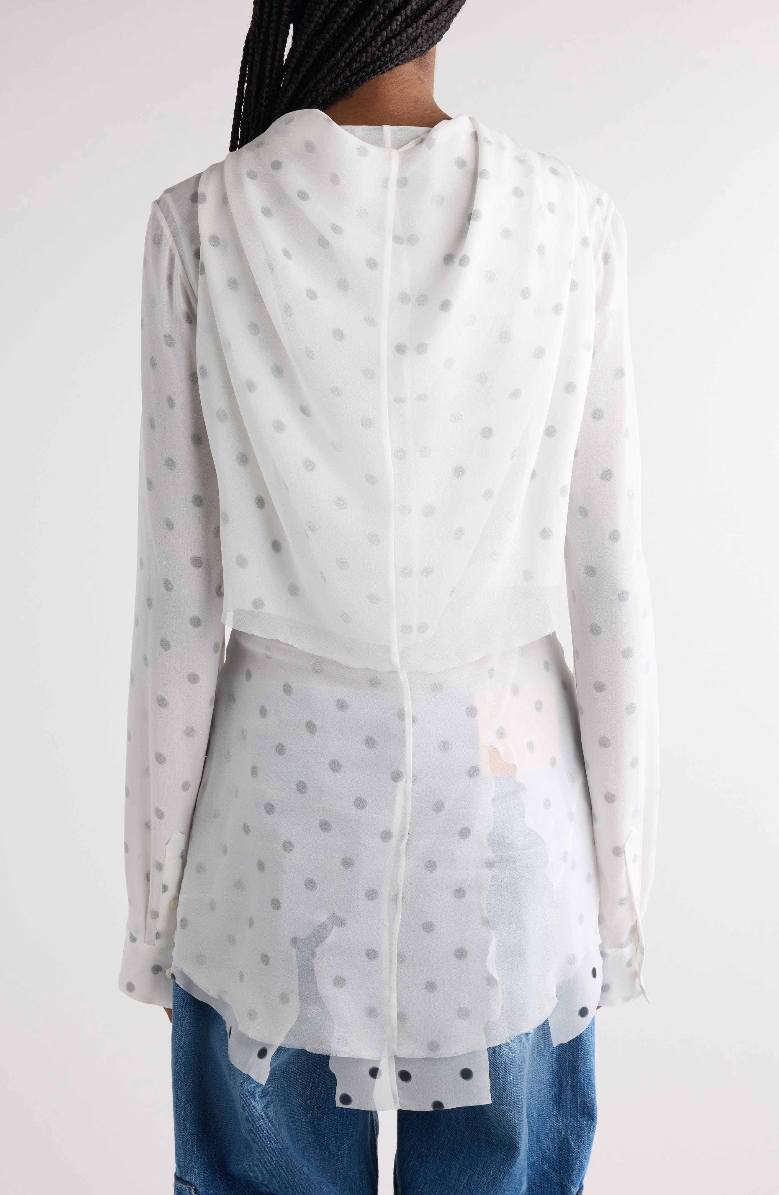 Acne Studios Tow Polka Dot Georgette Shirt in Black/White at Nordstrom - 3