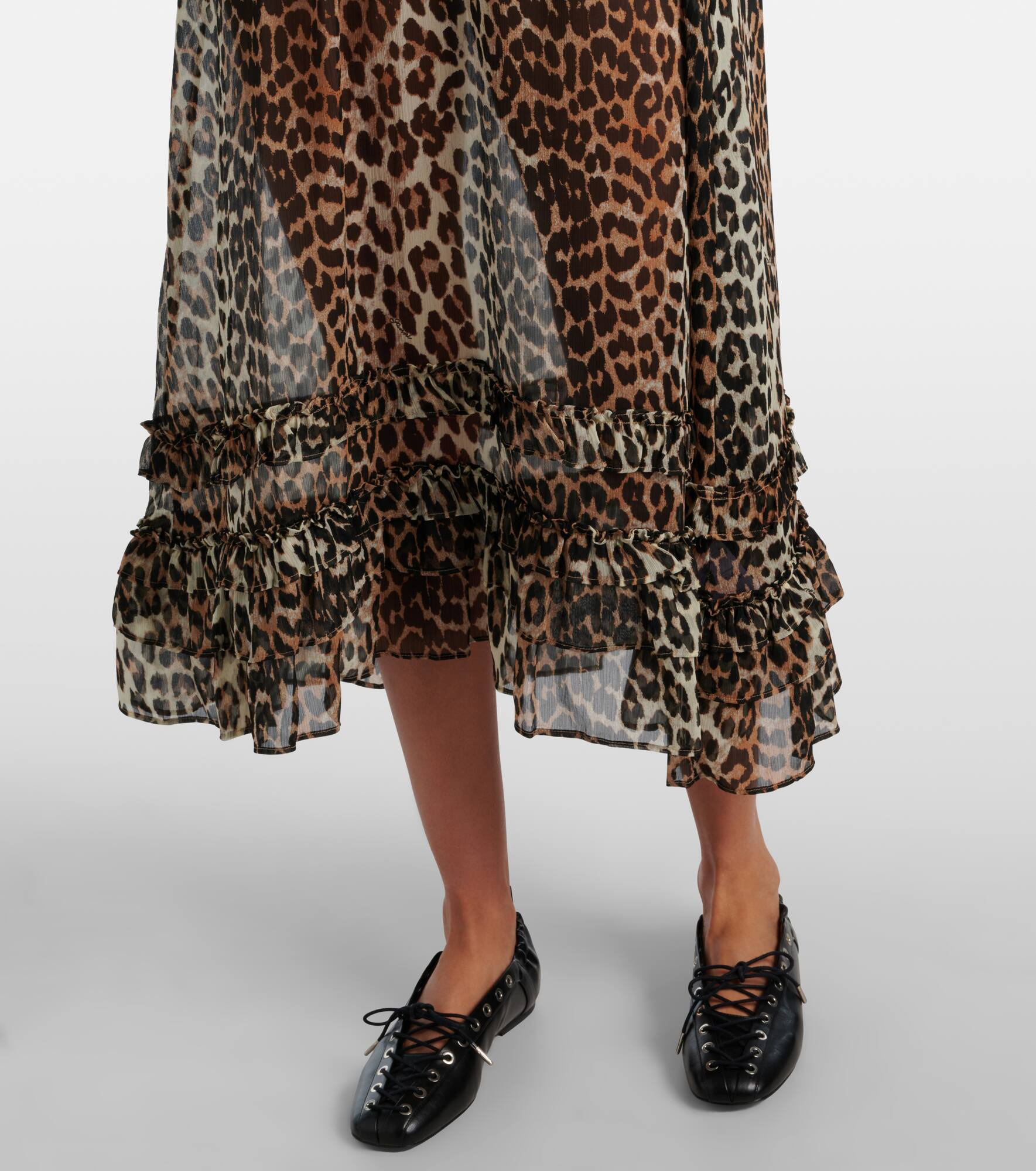 Leopard-print sheer chiffon midi dress - 5