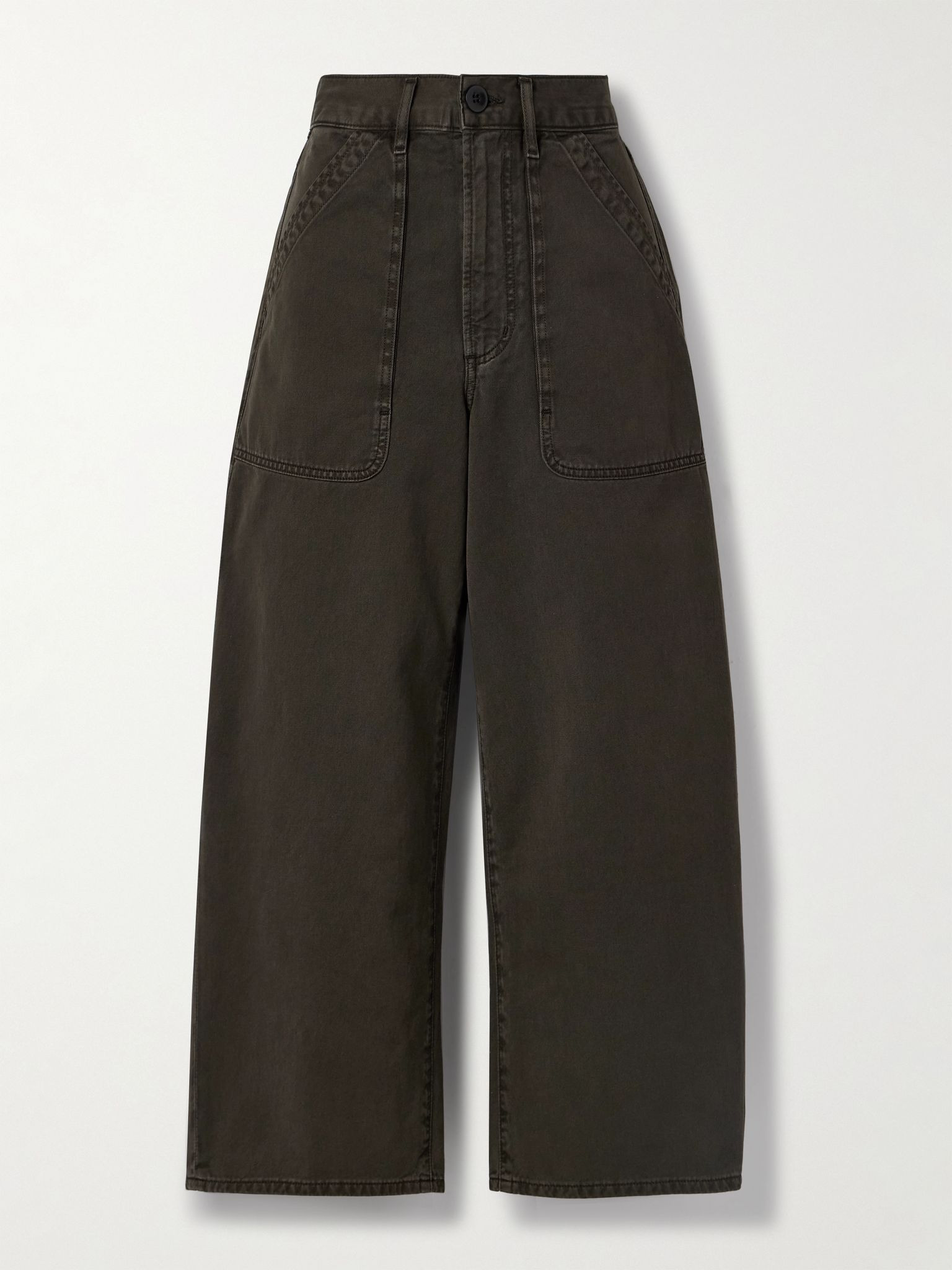 Ayla Cargo cotton-twill wide-leg pants Army green - 1