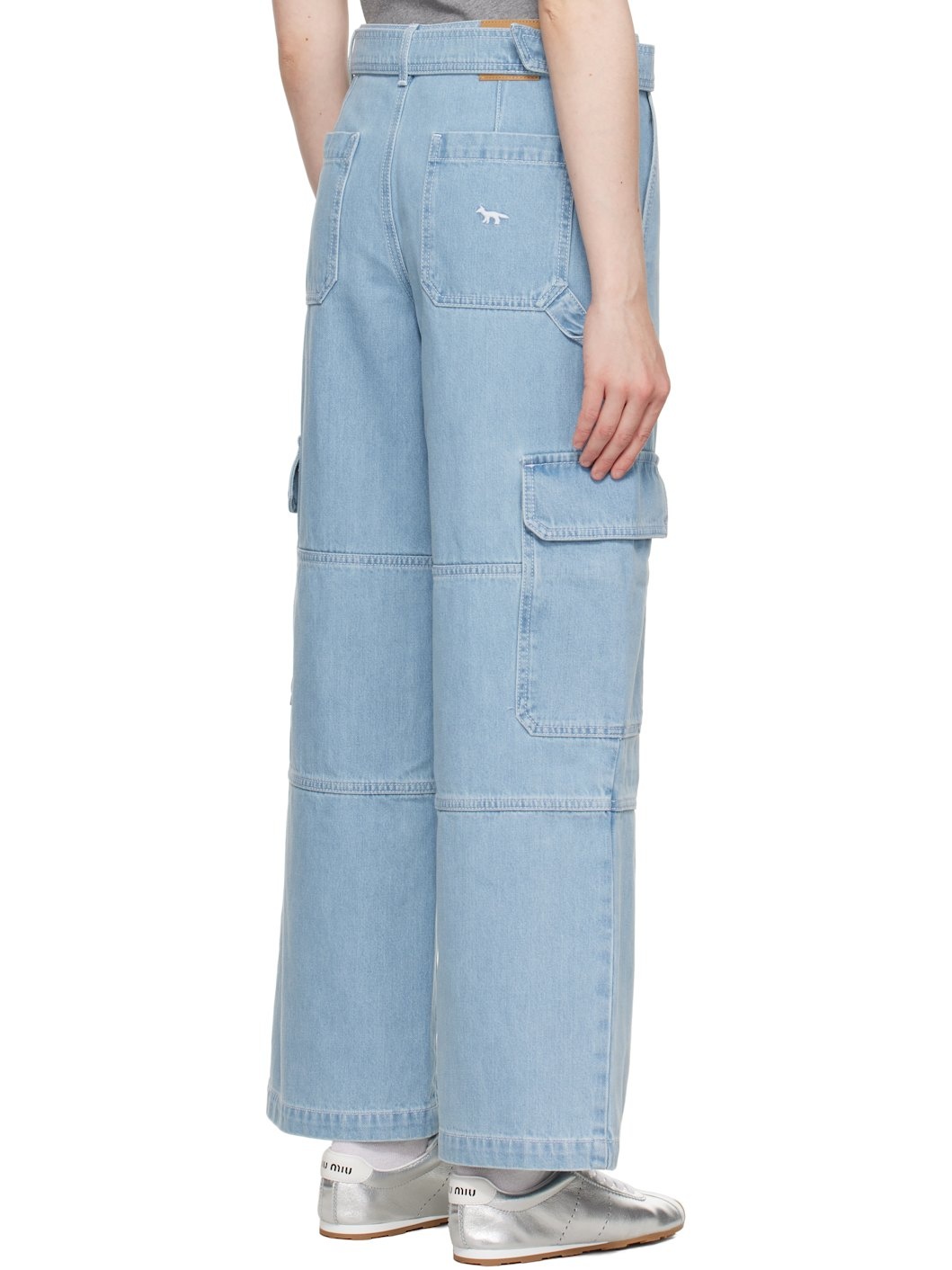Blue Belted Utility Denim Cargo Pants - 3
