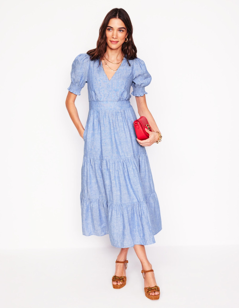 Anna Linen Tiered Midi Dress-Summer Blue Chambray 6